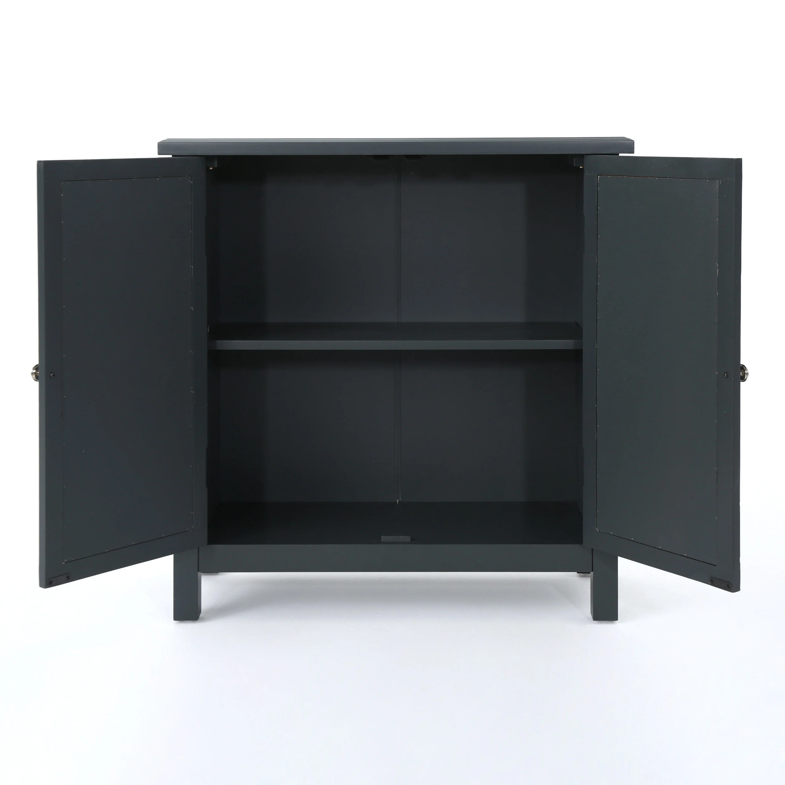 Melee Fir Wood Double Door Cabinet With Mirrored Accents, Charocal Gray - furnishings