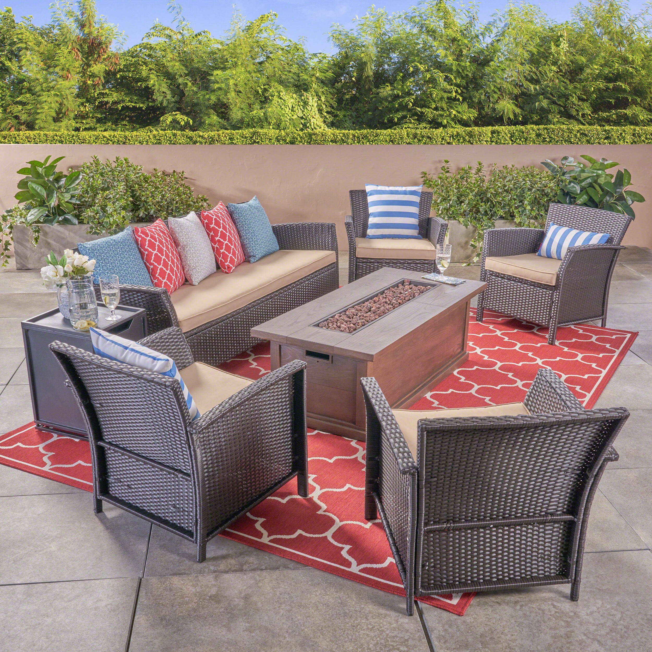 Mason Outdoor 4-Seater Wicker Chat Set with Fire Pit - furnishings