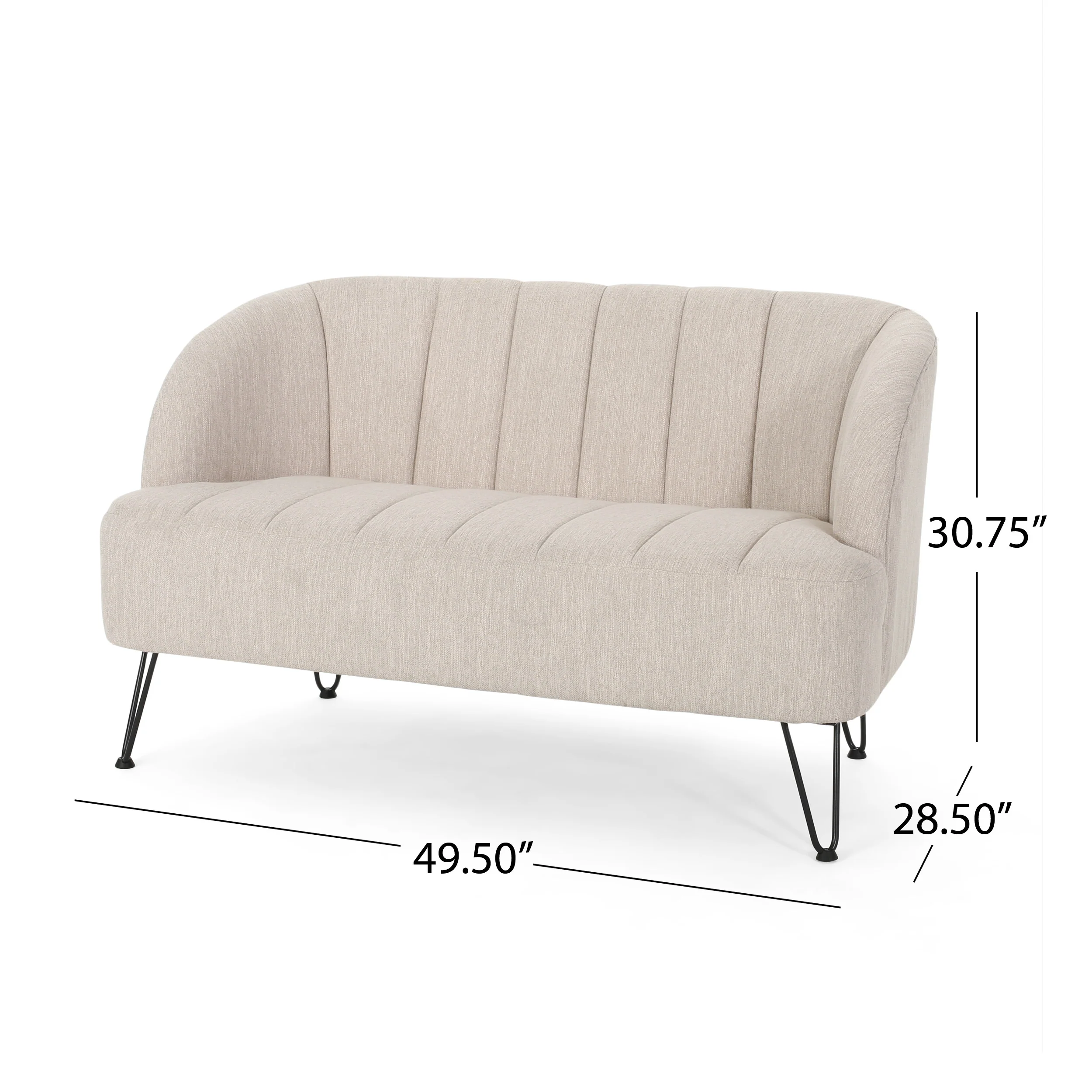 Kyra Modern Fabric Settee with Hairpin Legs - furnishings