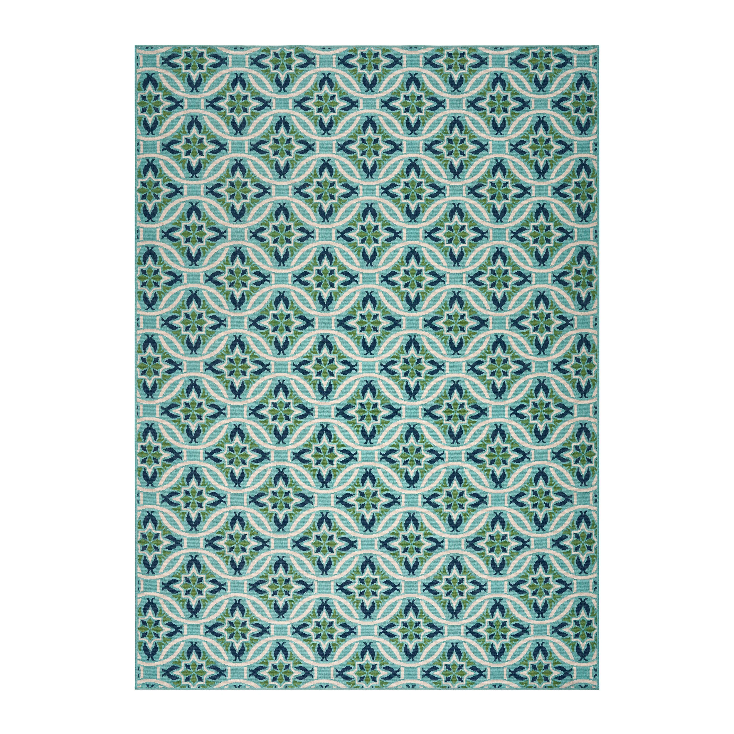 Foxwood Indoor/Outdoor Geometric Area Rug, Blue and Green - furnishings