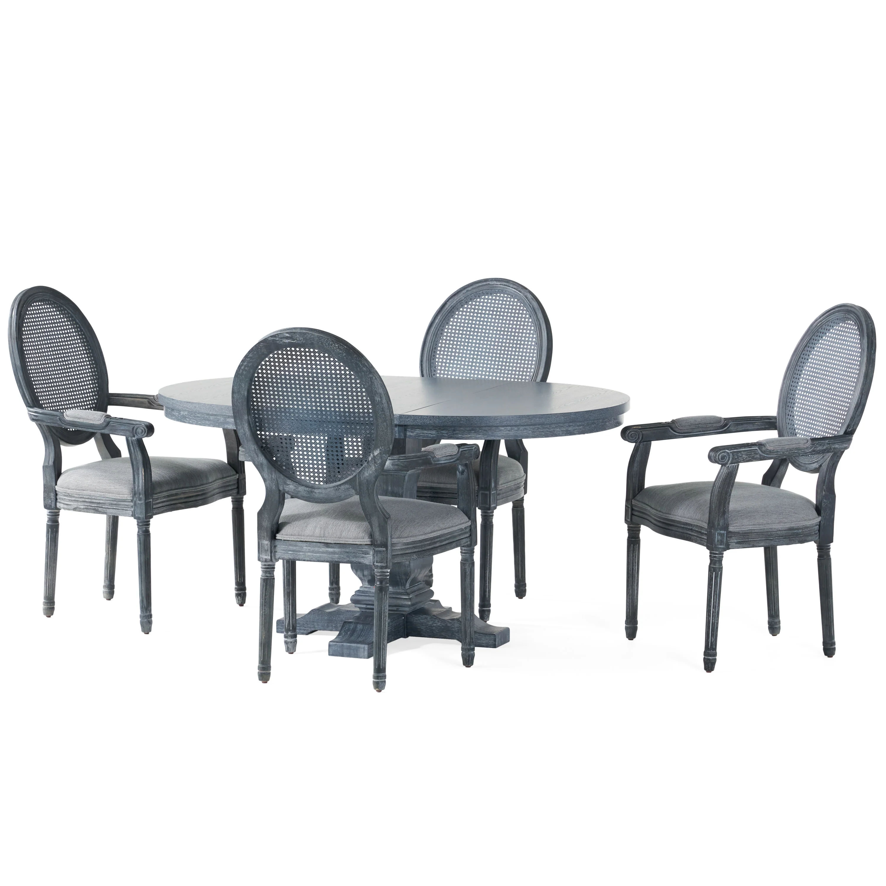Ismay French Country Wood and Cane 5-Piece Expandable Oval Dining Set - furnishings
