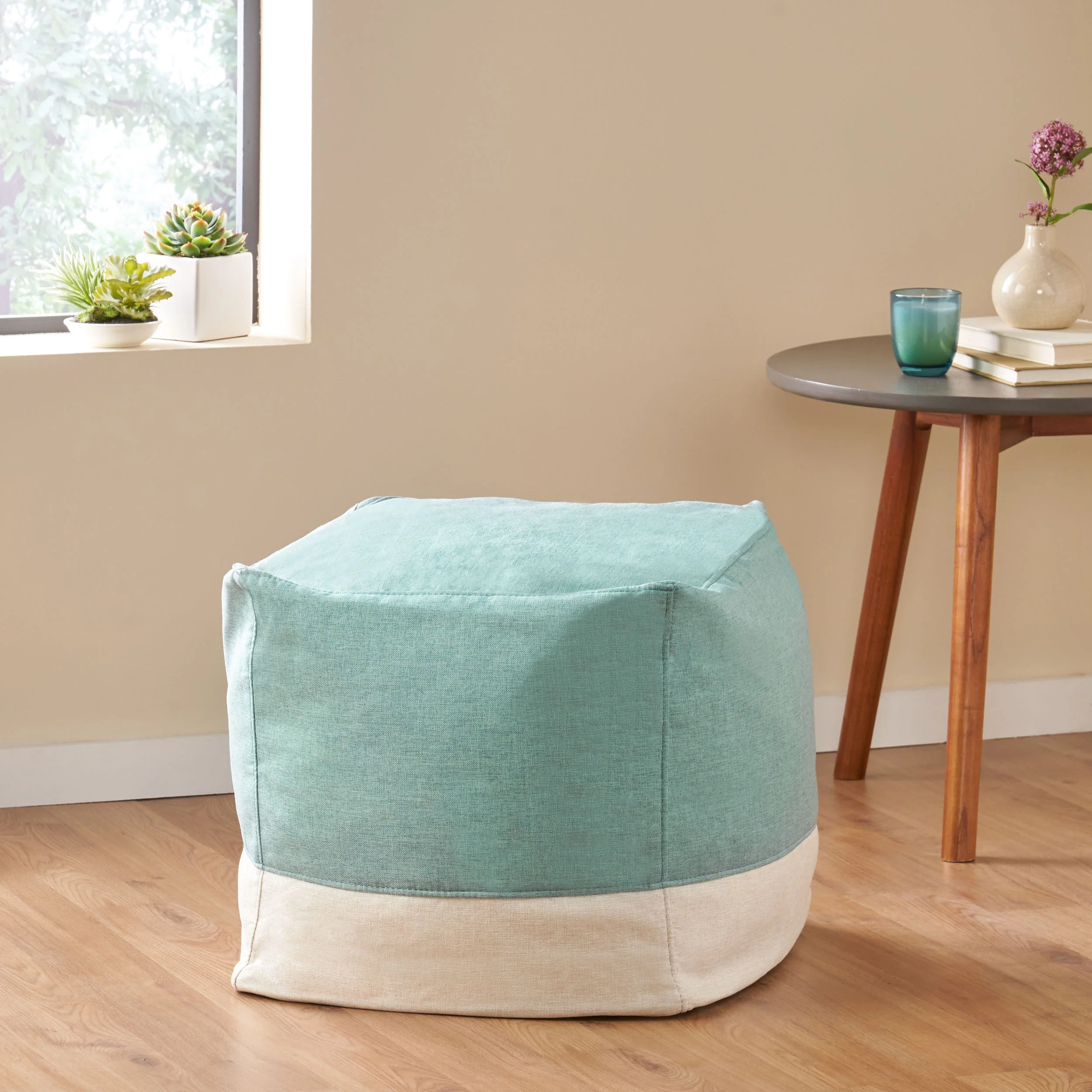 Punjab Tattnall Contemporary Two Tone Fabric Cube Pouf - furnishings