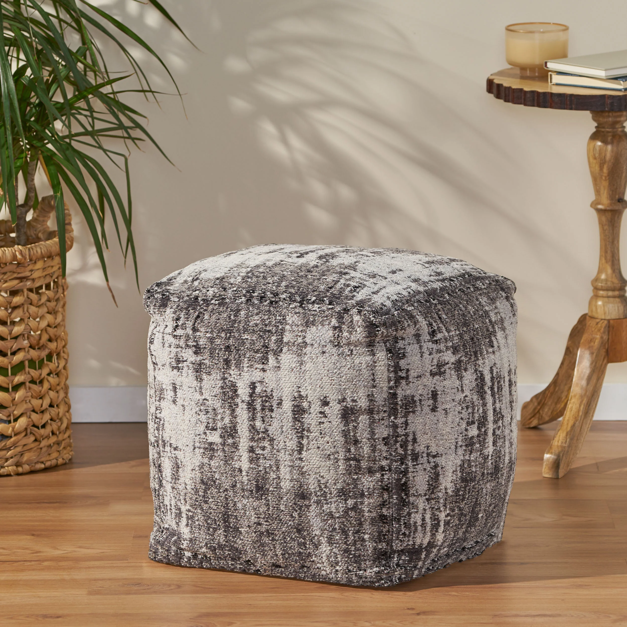Layia Hand Loomed Boho Fabric Cube Pouf - furnishings