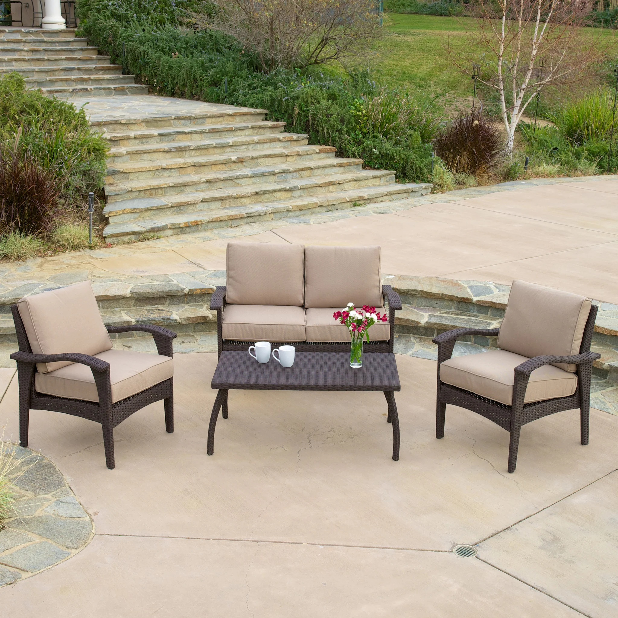 Voyage Outdoor Brown Wicker Sofa Set - furnishings