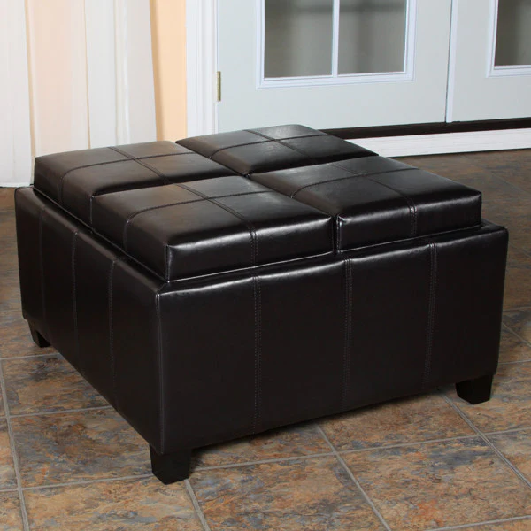 Harley Leather Espresso Tray Top Storage Ottoman - furnishings