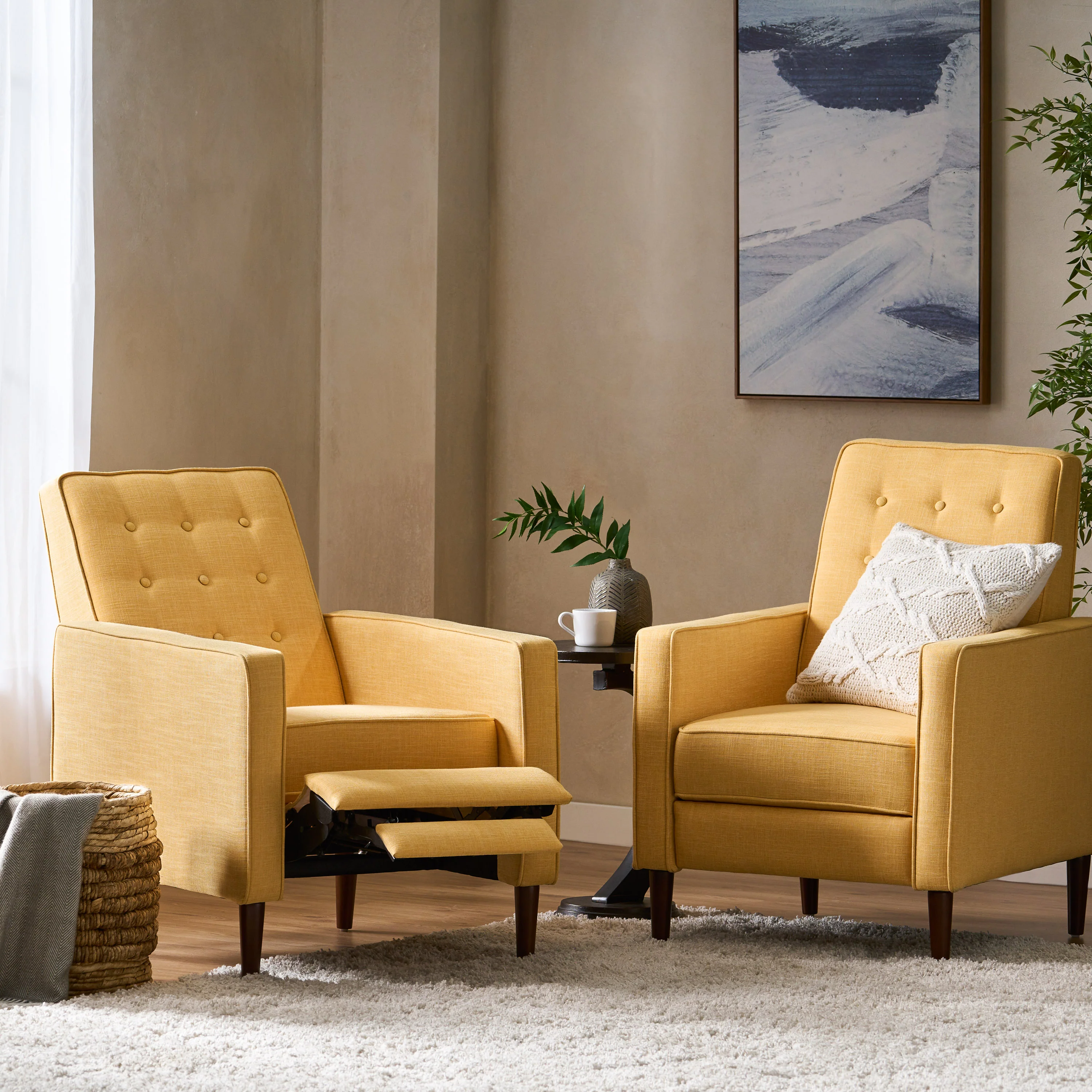 Mason Mid-Century Modern Tufted Back Fabric Recliner (set of 2) - furnishings