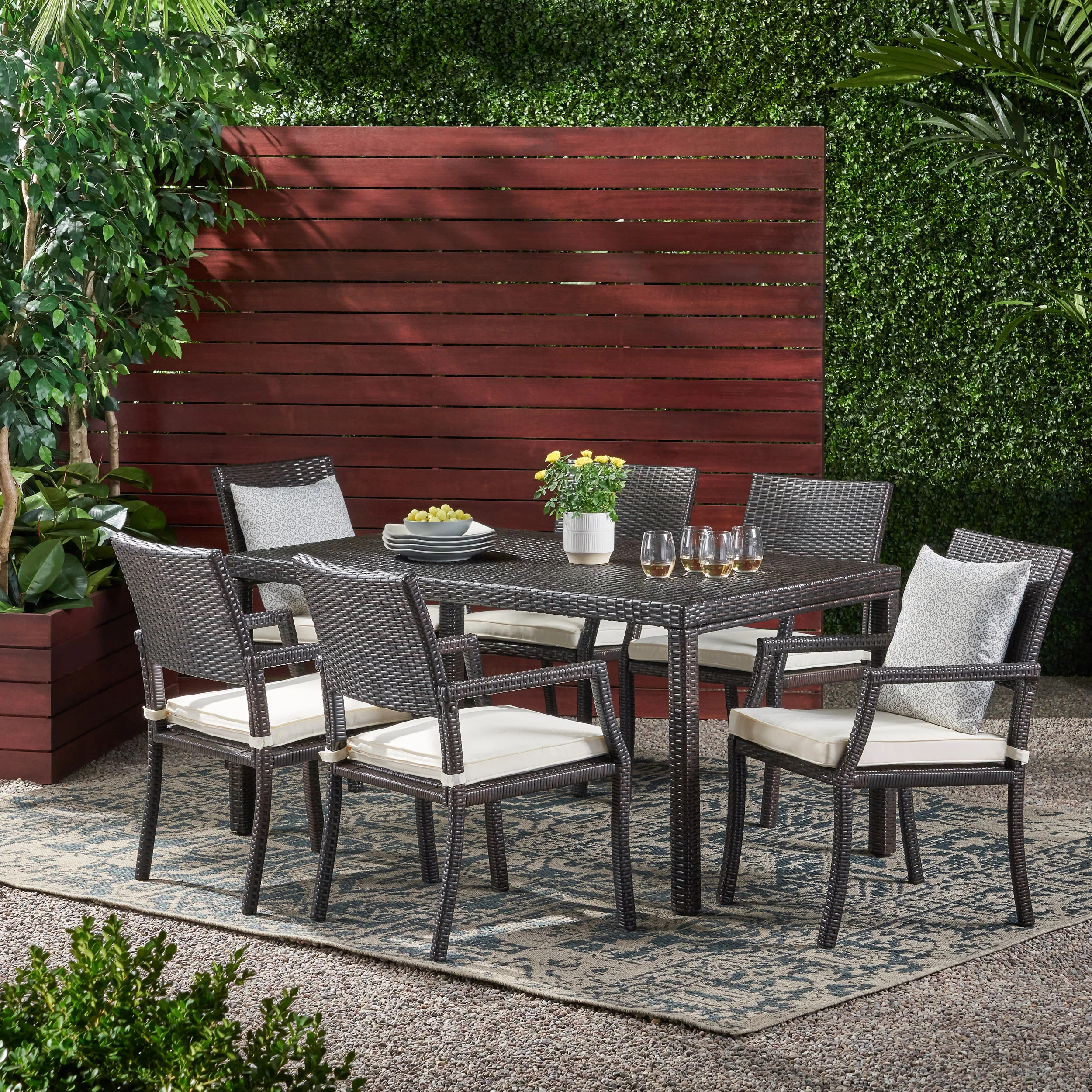Edene Outdoor 7-piece Wicker Rectangular Dining Set - furnishings