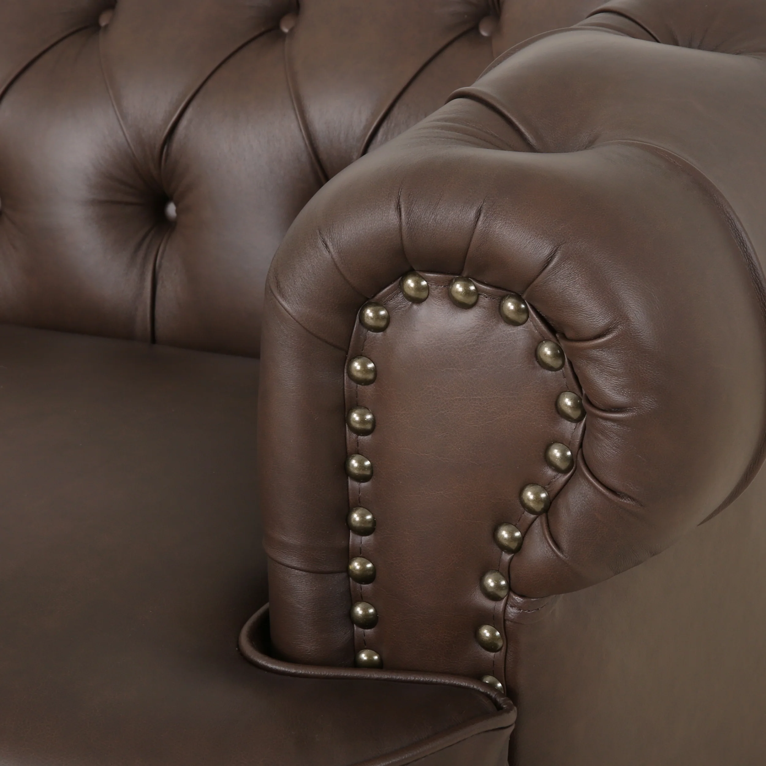 Saley Contemporary Leather Tufted 3 Seater Sofa with Nailhead Trim - furnishings