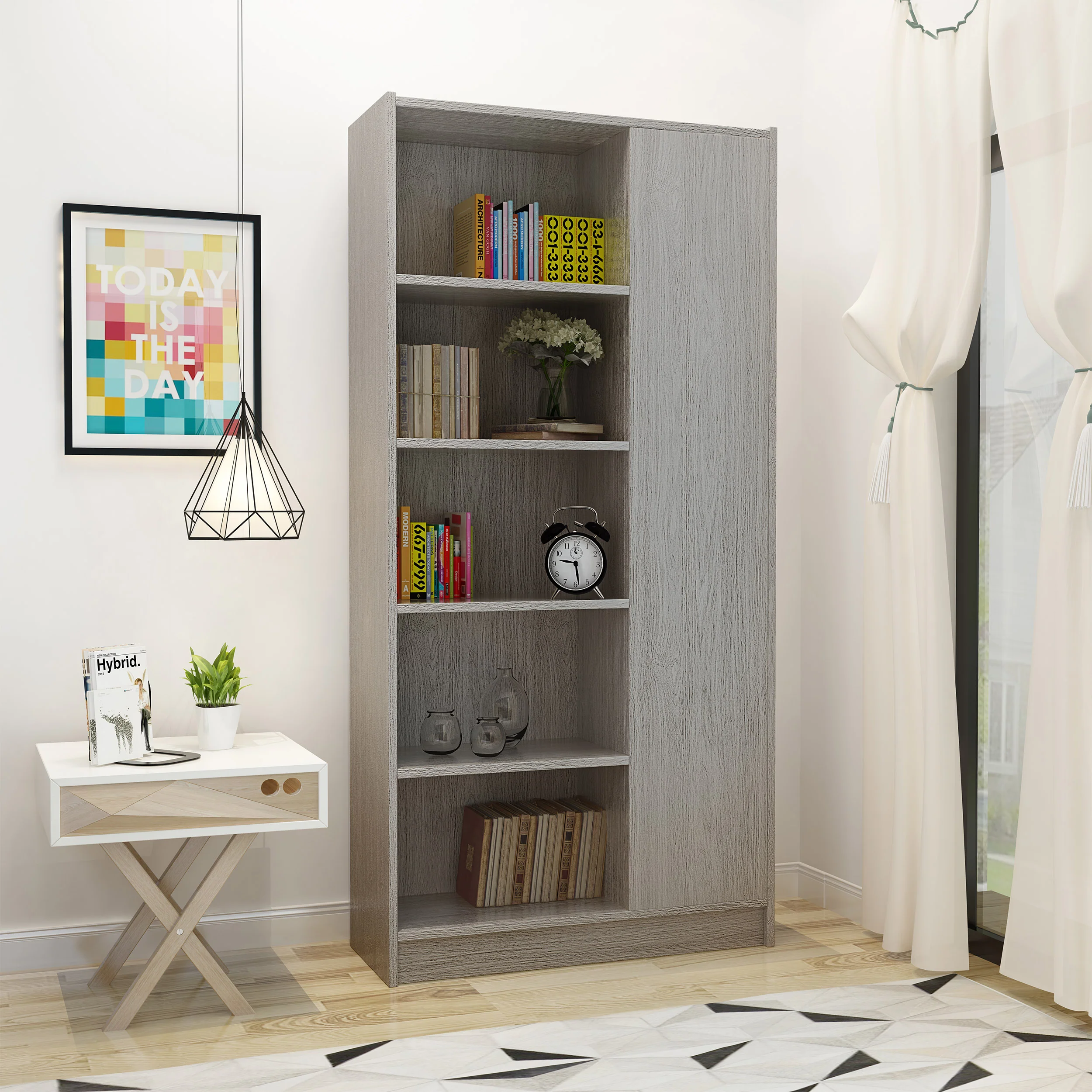 Annabelle Mid Century Modern 5-Shelf Bookcase - furnishings