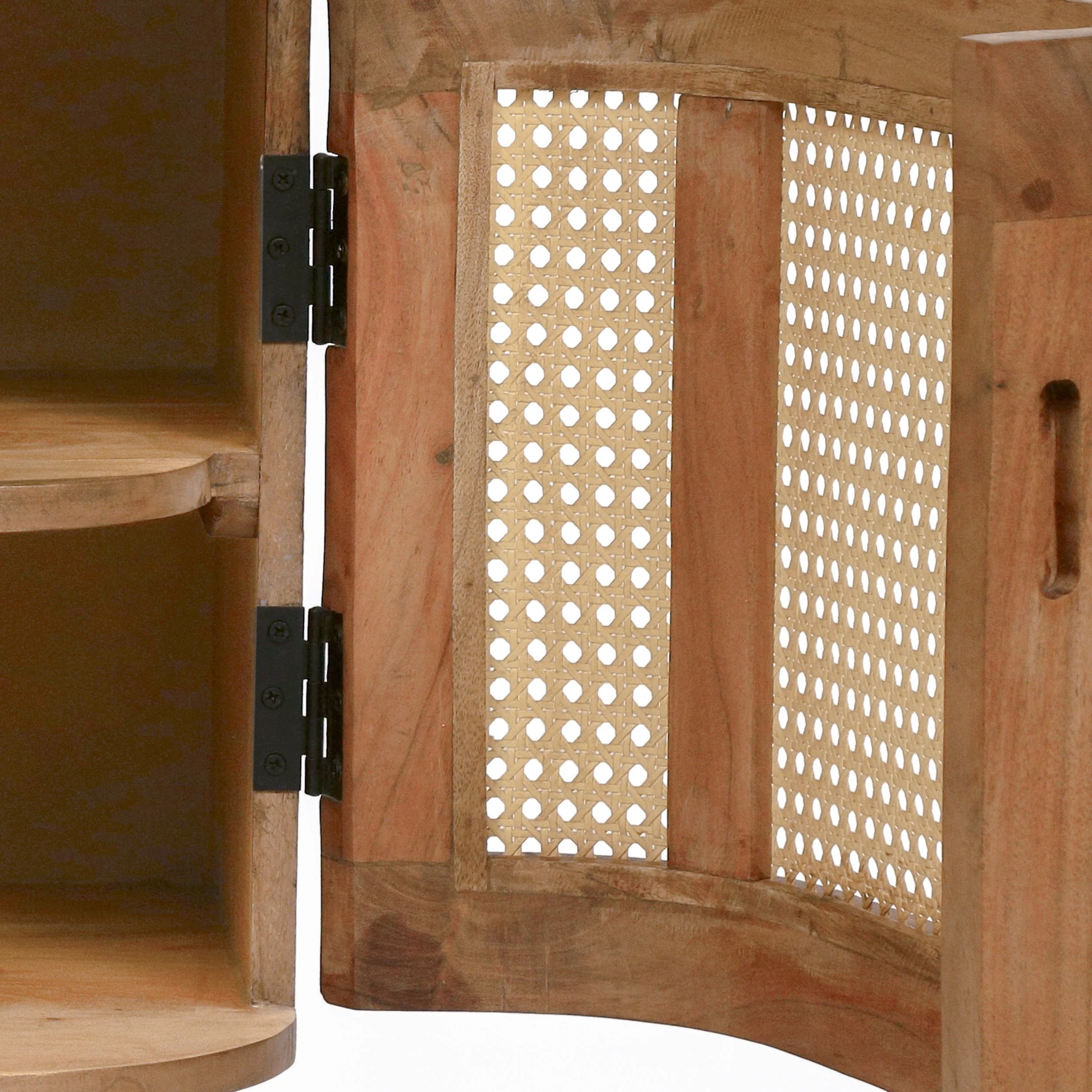 Cerny Rustic Handmade Wood and Cane Nightstand Cabinet, Natural - furnishings