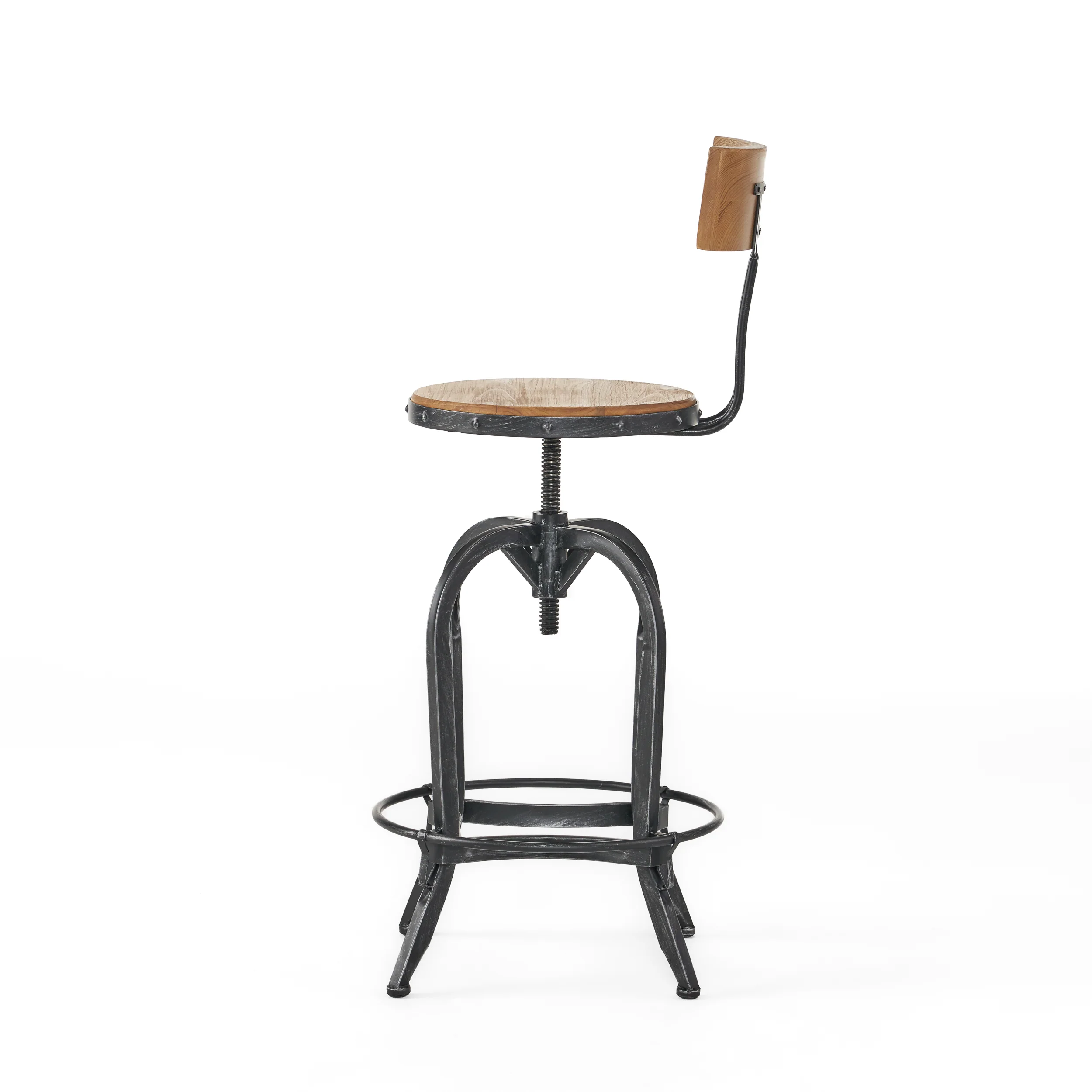 Hartley Naturally Antique Fir Wood Adjustable Barstool With Backrest - furnishings
