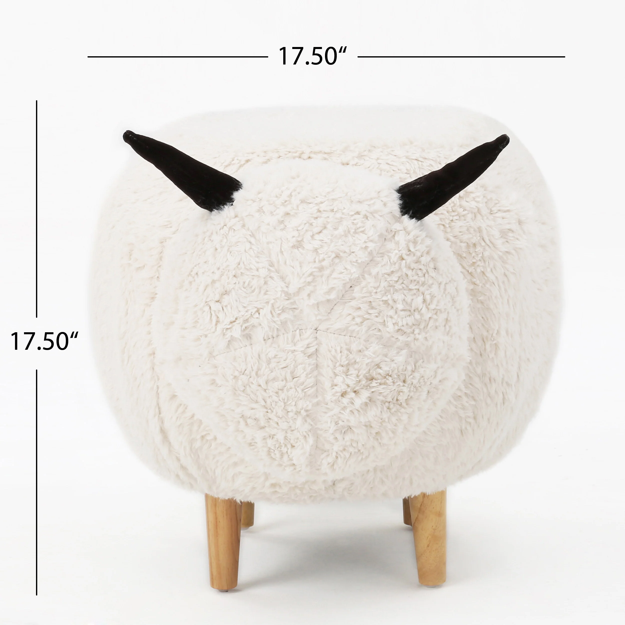 Pearcy Modern White Faux Fur Sheep Ottoman with Tapered Wood Legs - furnishings