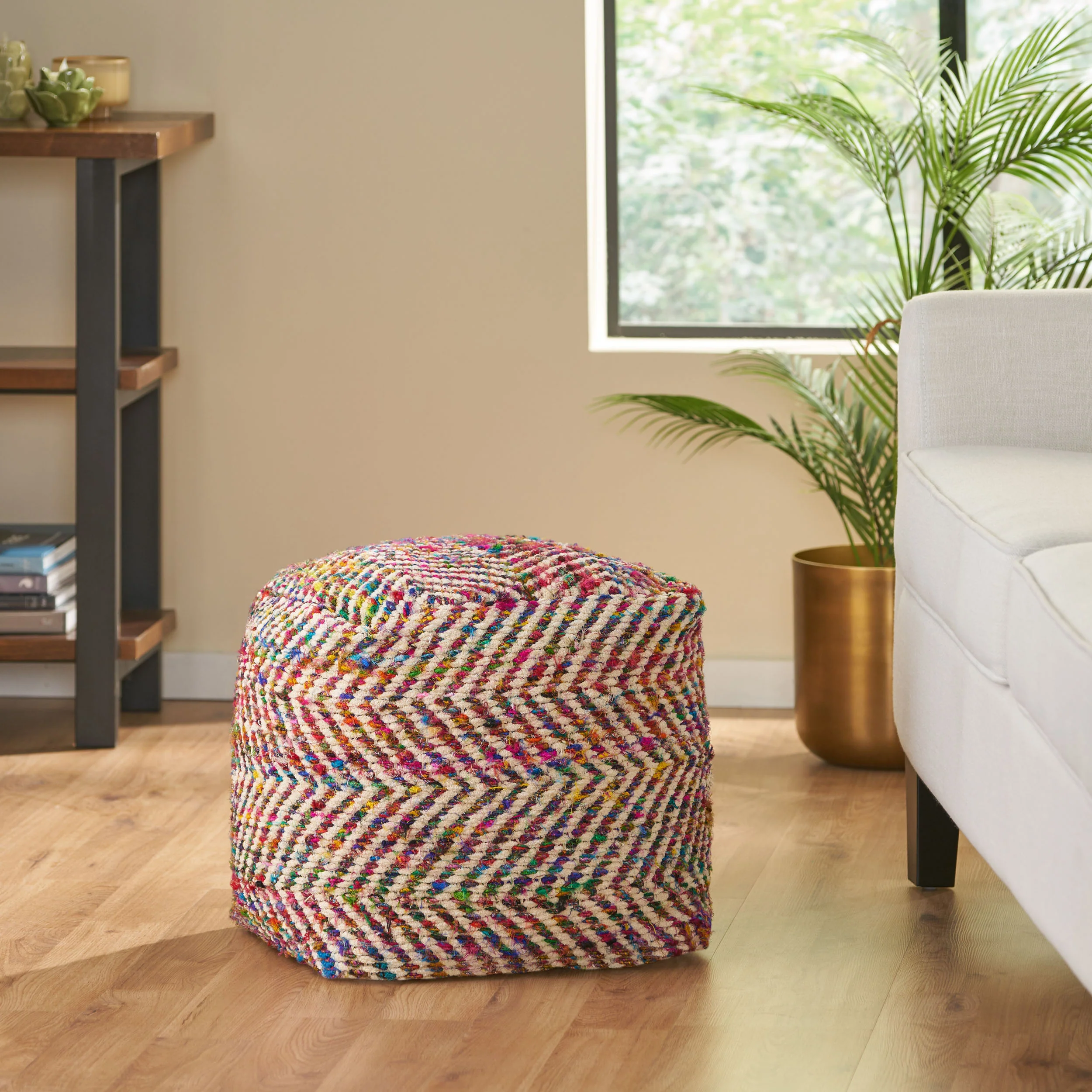Hulbert Handcrafted Boho Fabric Cube Pouf - furnishings