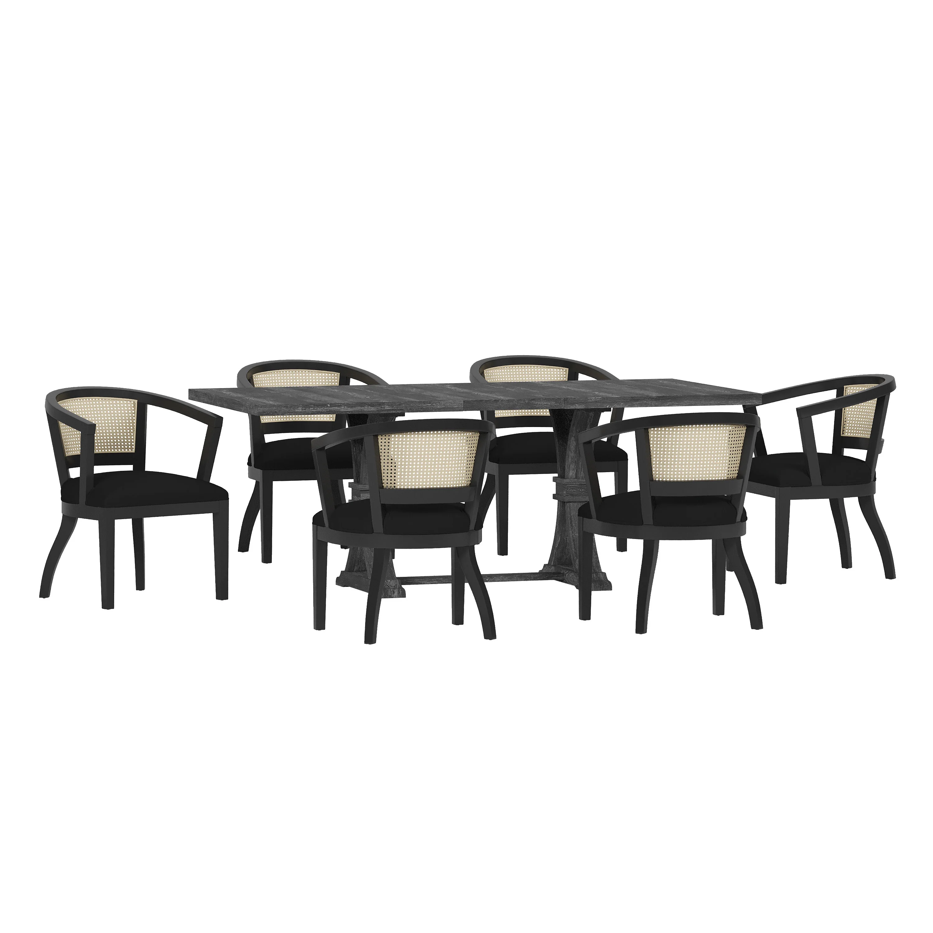 Aubrietta Traditional Upholstered Wood and Cane 7 Piece Dining Set - furnishings
