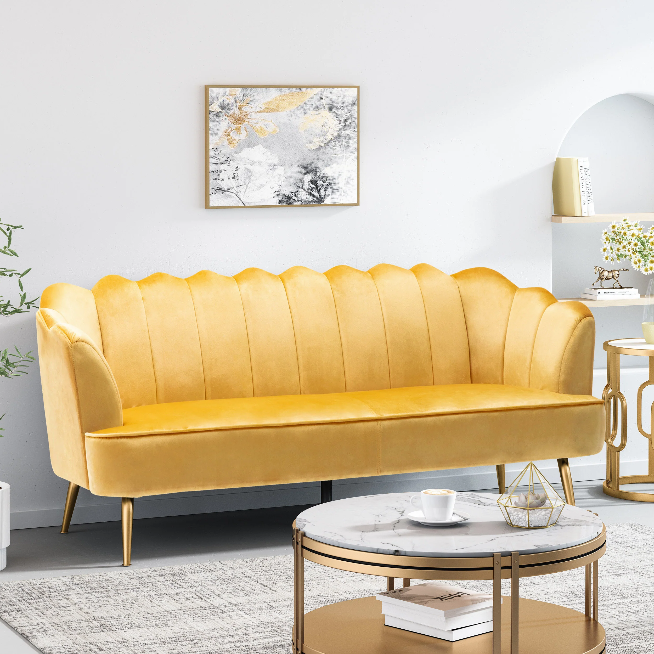 Ohnstad Modern Glam Velvet Channel Stitch 3 Seater Shell Sofa - furnishings