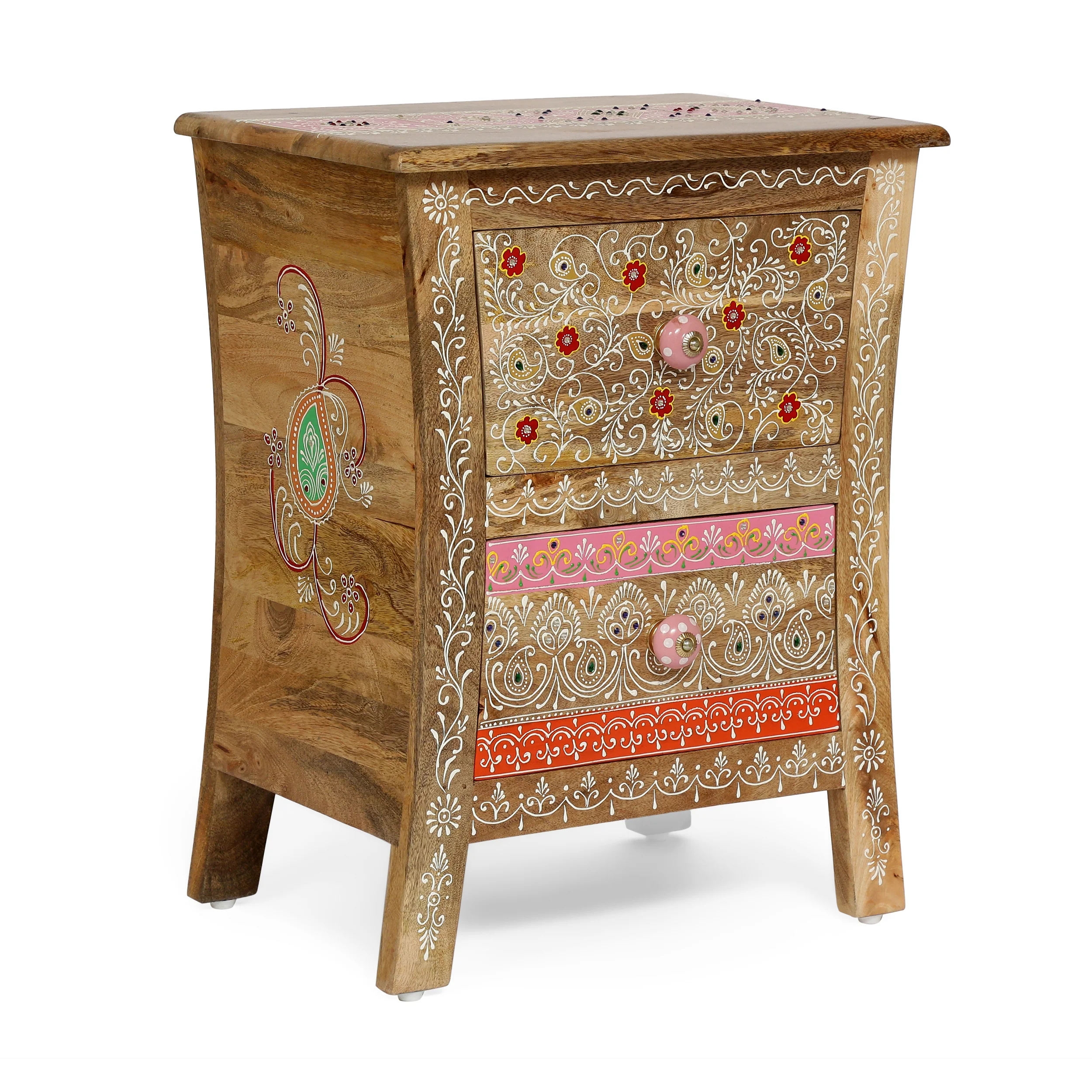 Ingersol Handcrafted Boho 2 Drawer Mango Wood Nightstand - furnishings