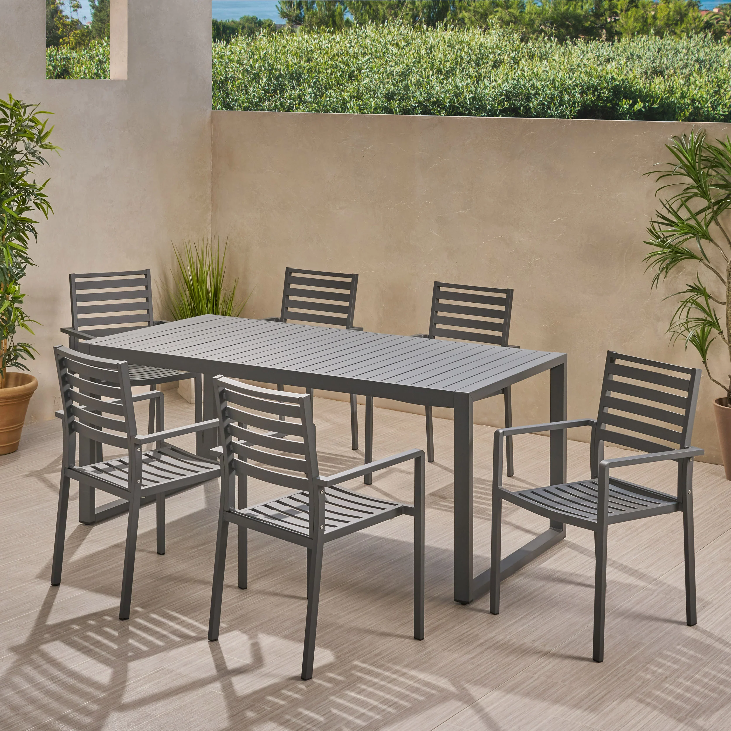 Fatiha 6 Seater Aluminum Dining Set - furnishings