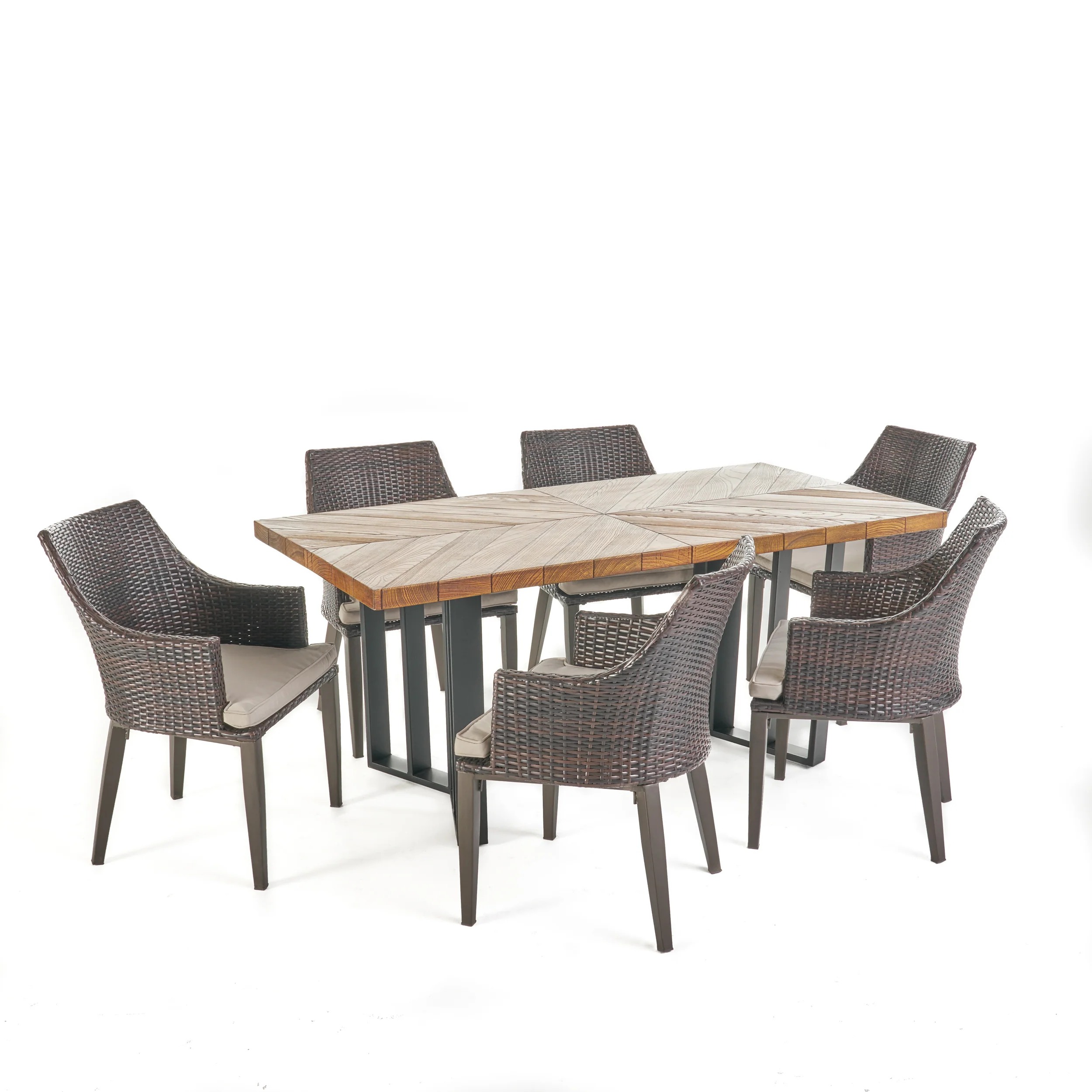 Valby Outdoor 7 Piece Wicker Dining Set with Concrete Dining Table - furnishings