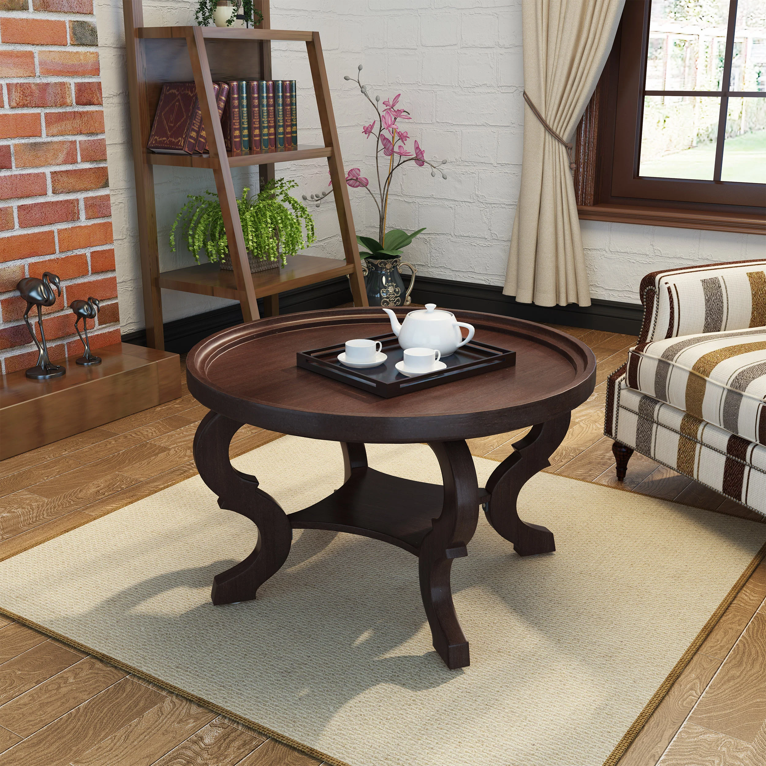Alteri Finished Faux Wood Circular Coffee Table - furnishings