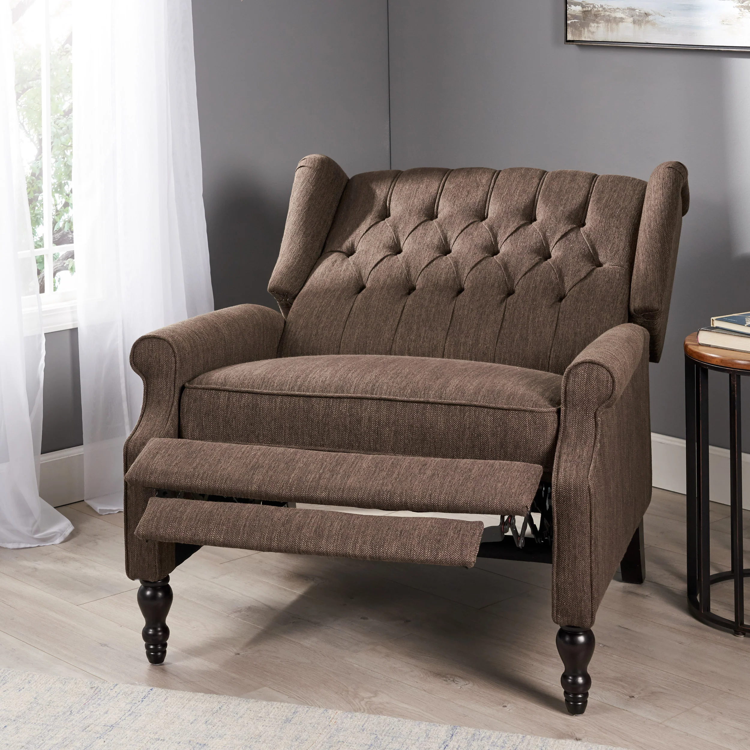Salome Oversized Tufted Wingback Fabric Push Back Recliner - furnishings