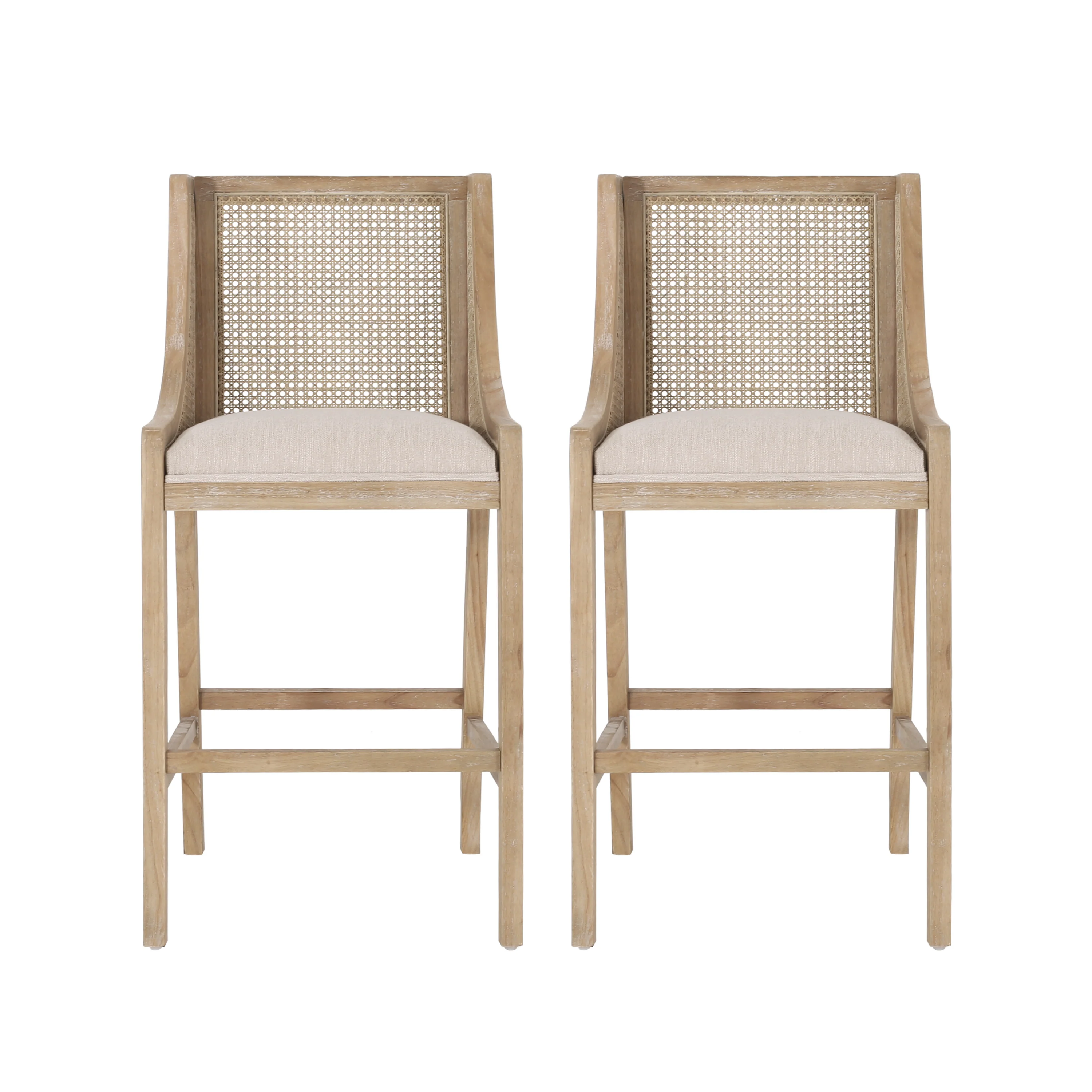 Oneida Rustic Fabric Upholstered Wood and Cane 30 inch Barstools (Set of 2) - furnishings