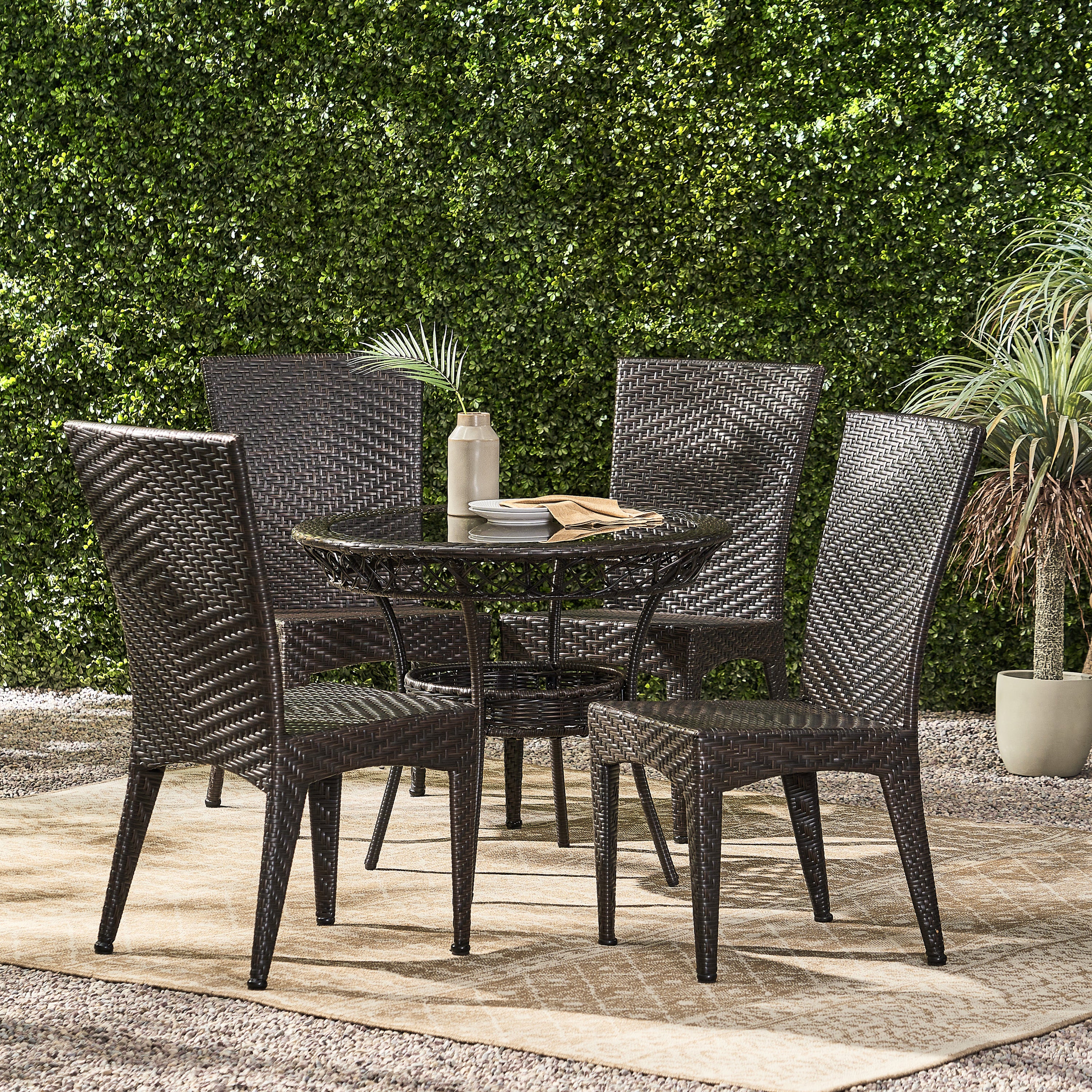 Solana Outdoor Multibrown Wicker 5pc Dining Set - furnishings