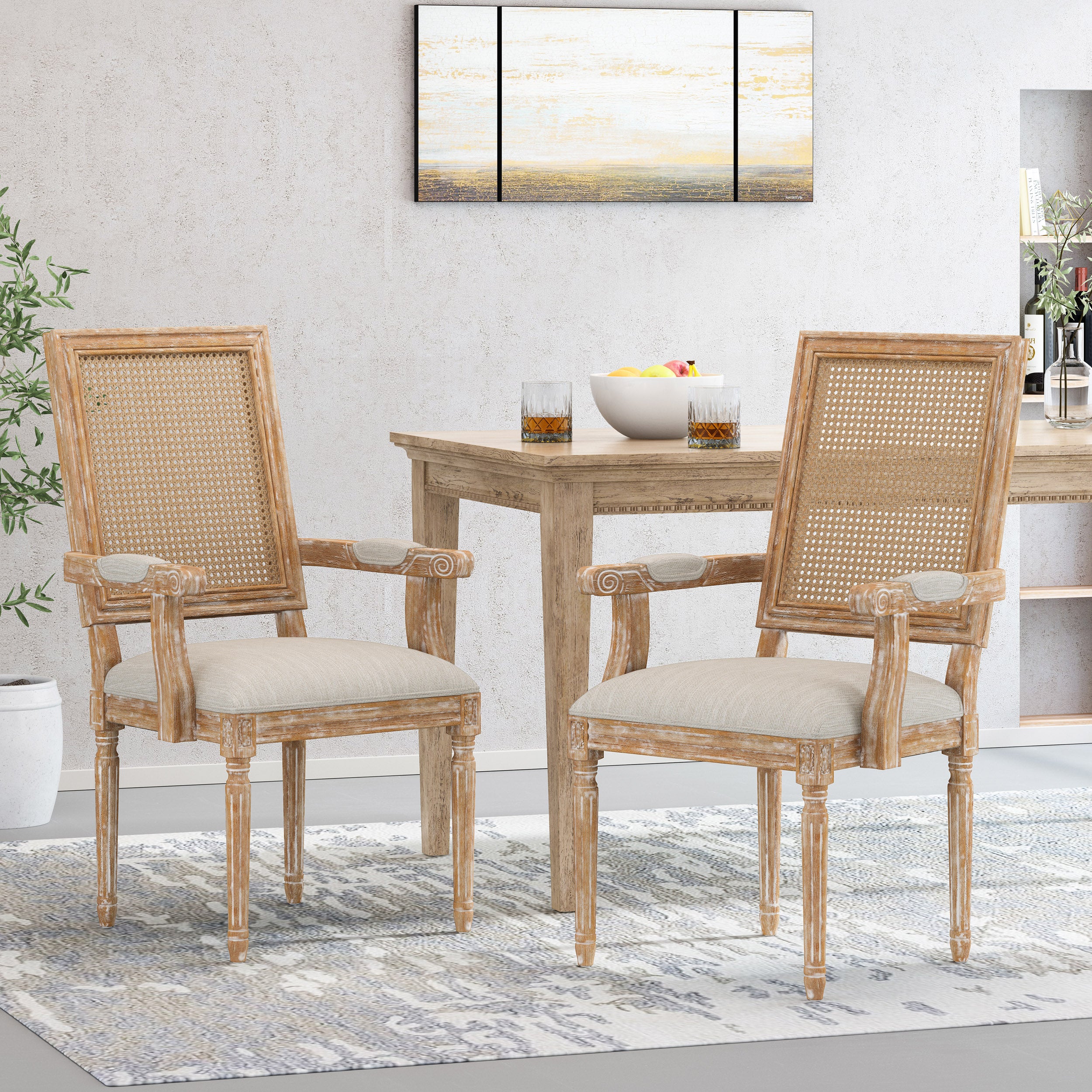 Zentner French Country Upholstered Wood and Cane Upholstered Dining Chairs, Set of 2 - furnishings