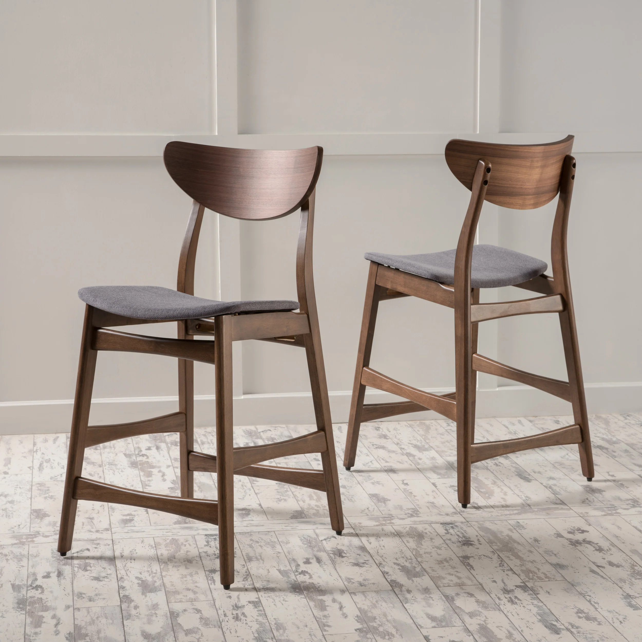 Molle Walnut Finish Mid-Century Modern 24-Inch Counter Stools (Set of 2) - furnishings