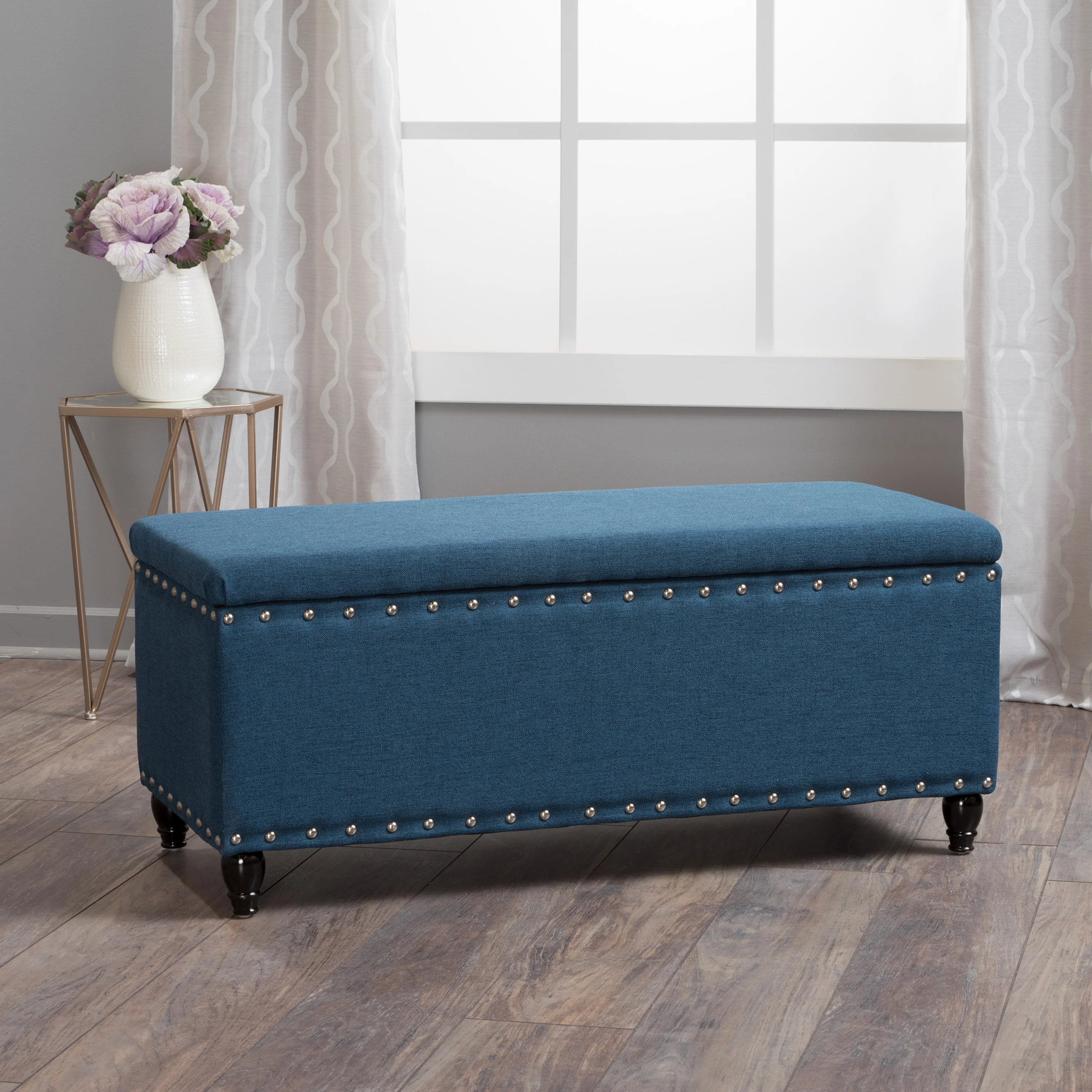 Tatiana Contemporary Fabric Storage Ottoman with Nailhead Trim - furnishings