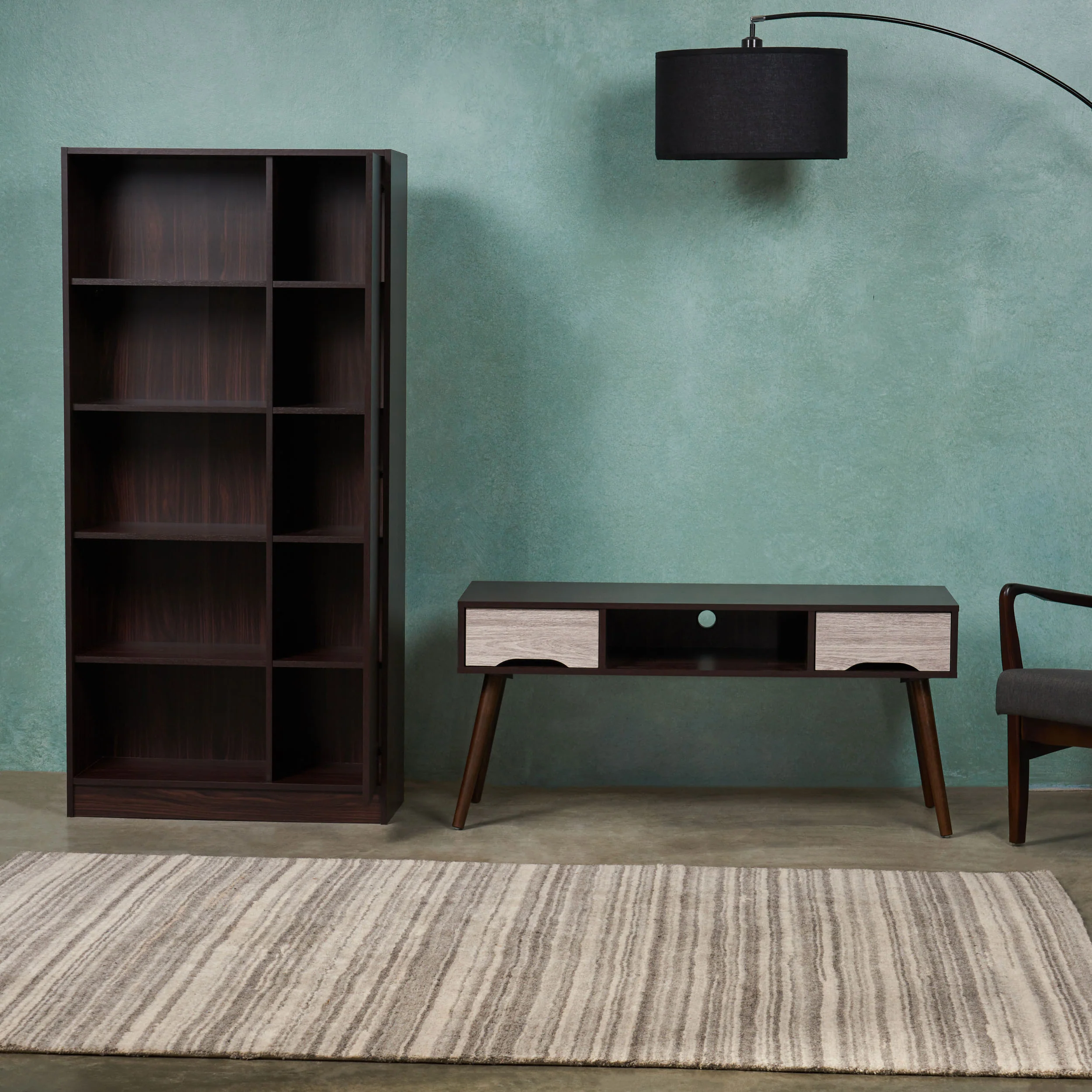 Maxine Mid Century Modern 2 Piece TV Stand & Bookcase Set - furnishings