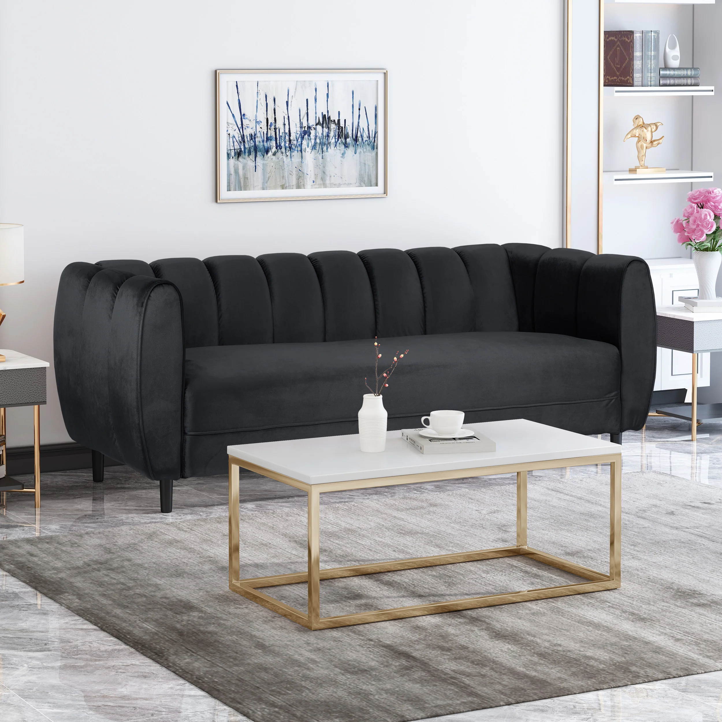 Karimah Modern Velvet 3 Seater Sofa - furnishings