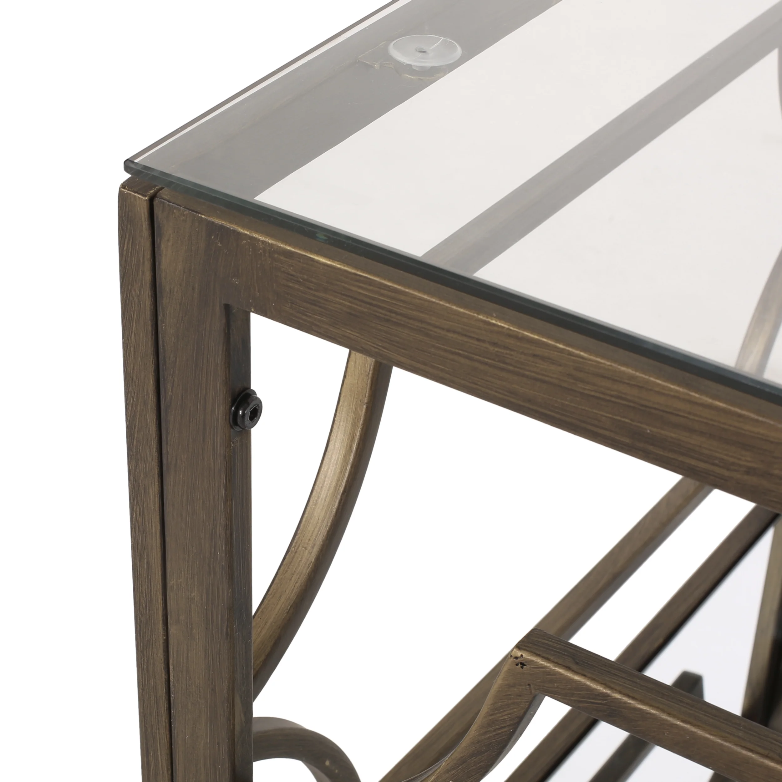 Powelton Cadley Modern Glam Mirrored End Table with Glass Top, Black Gold - furnishings