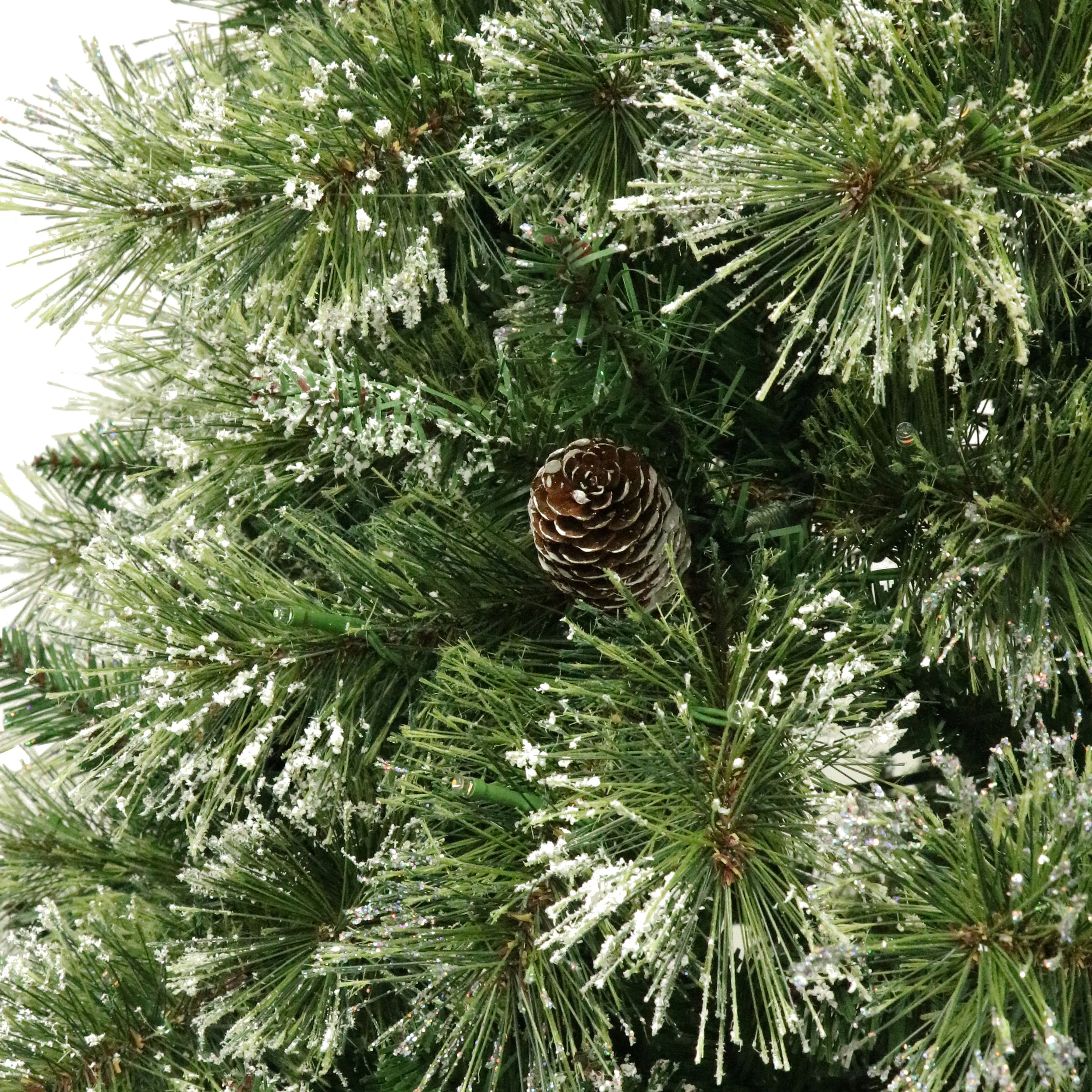 7-foot Cashmere Pine and Mixed Needles Pre-Lit Clear LED Hinged Artificial Christmas Tree with Snow and Glitter Branches and Frosted Pinecones - furnishings