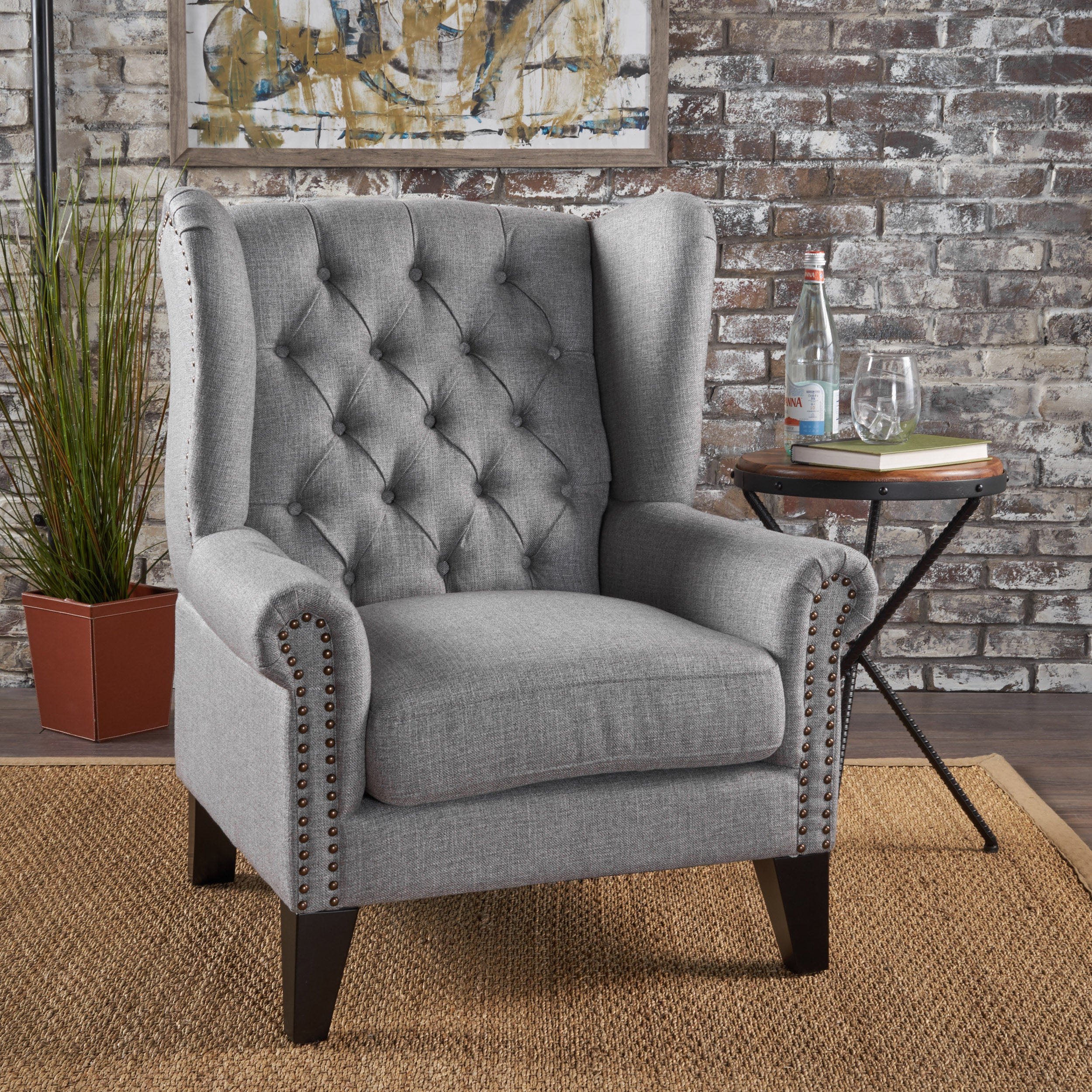 Lainie Traditional Tufted Winged Fabric Accent Chair - furnishings