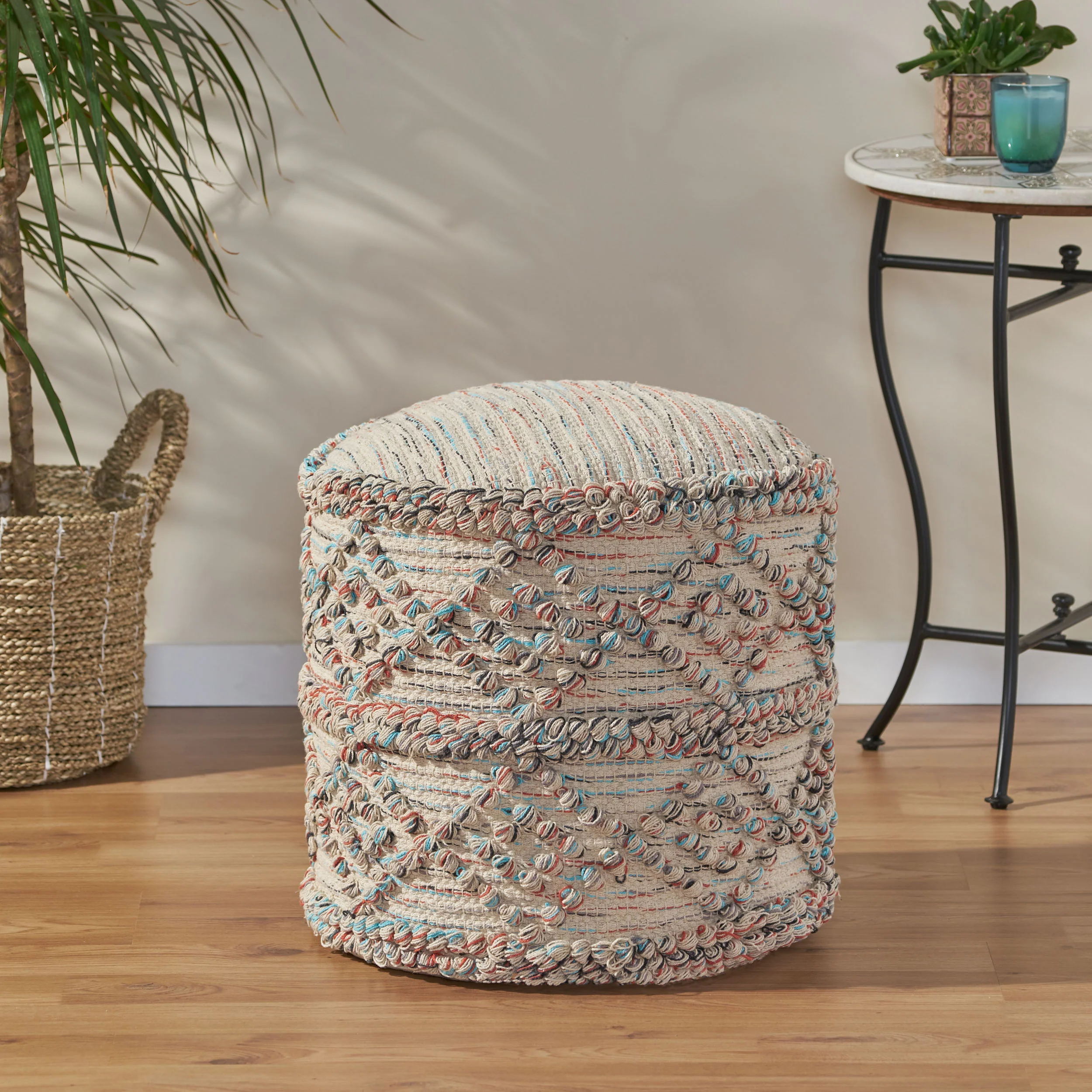 Mikai Boho Fabric Cylinder Pouf - furnishings