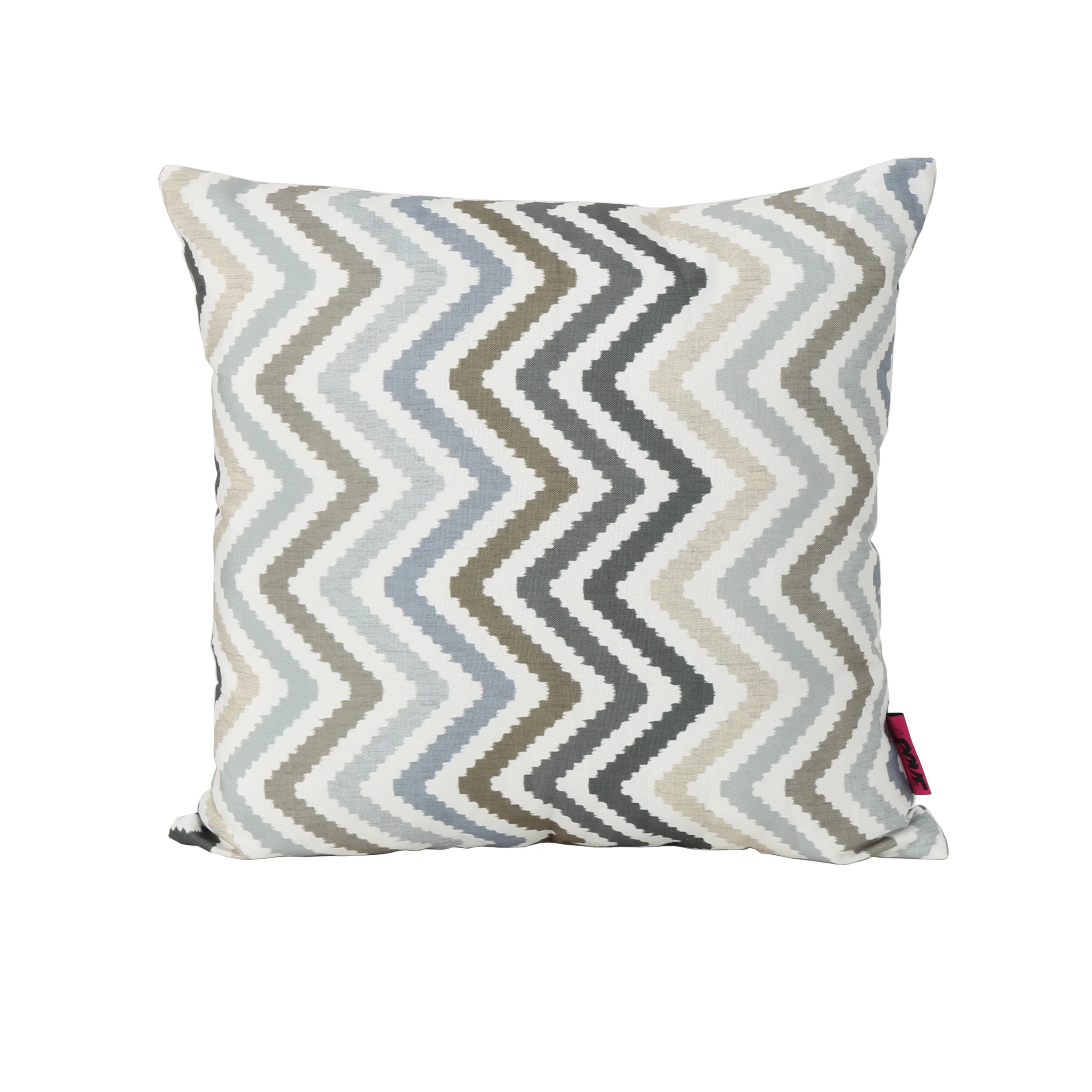 Callon Indoor Grey, Blue, and Brown Zig Zag Striped Water Resistant Square Throw Pillow - furnishings