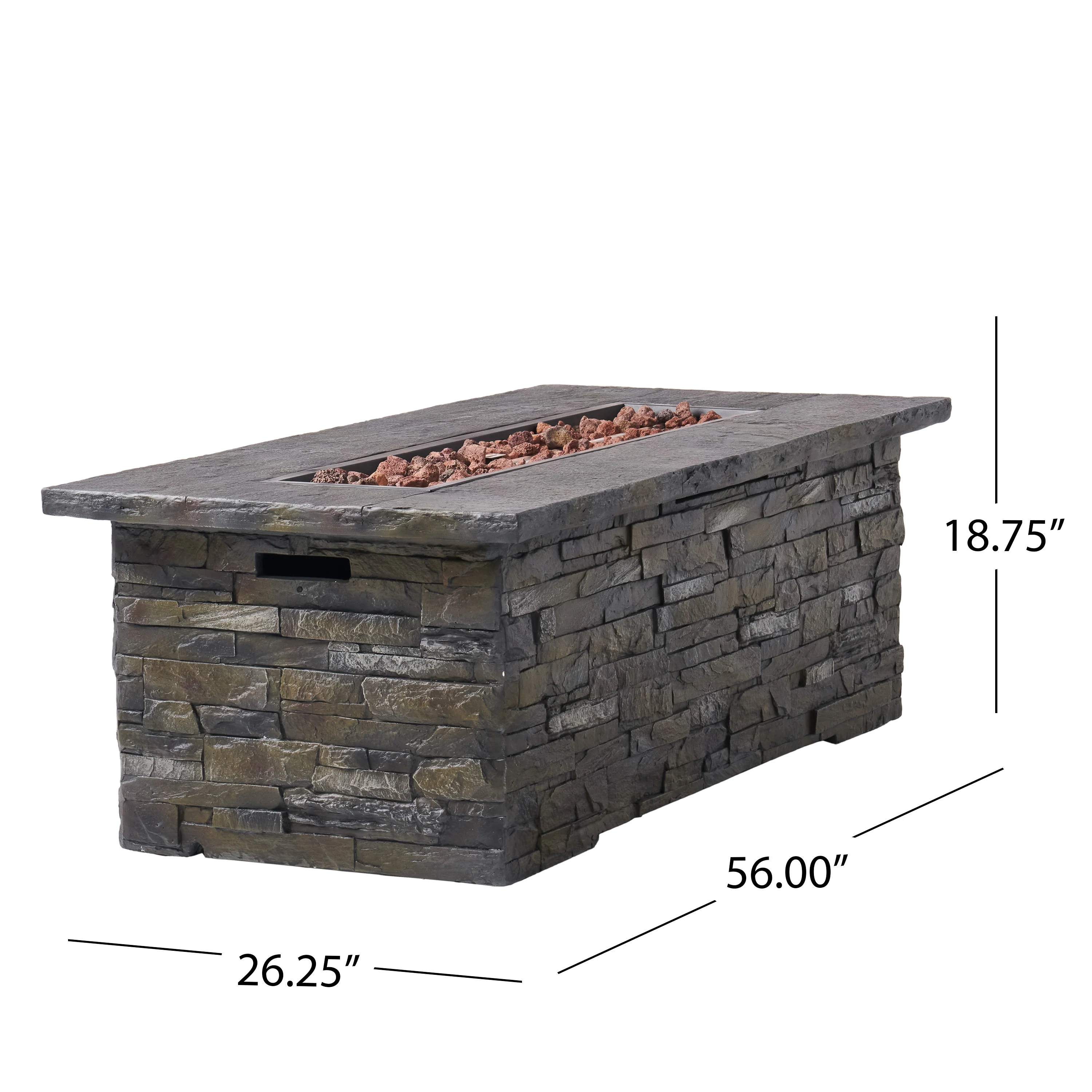 Dunnigan Outdoor 50,000 BTU Lightweight Concrete Rectangular Fire Pit (No Tank Holder), Natural Stone - furnishings