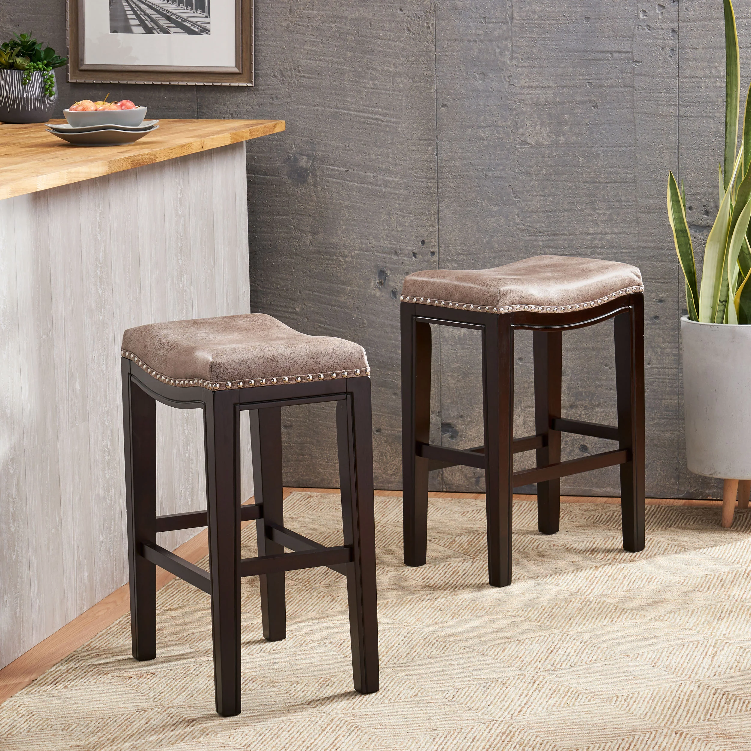 Jordon Contemporary Studded Fabric Counter Stool (Set of 2) - furnishings