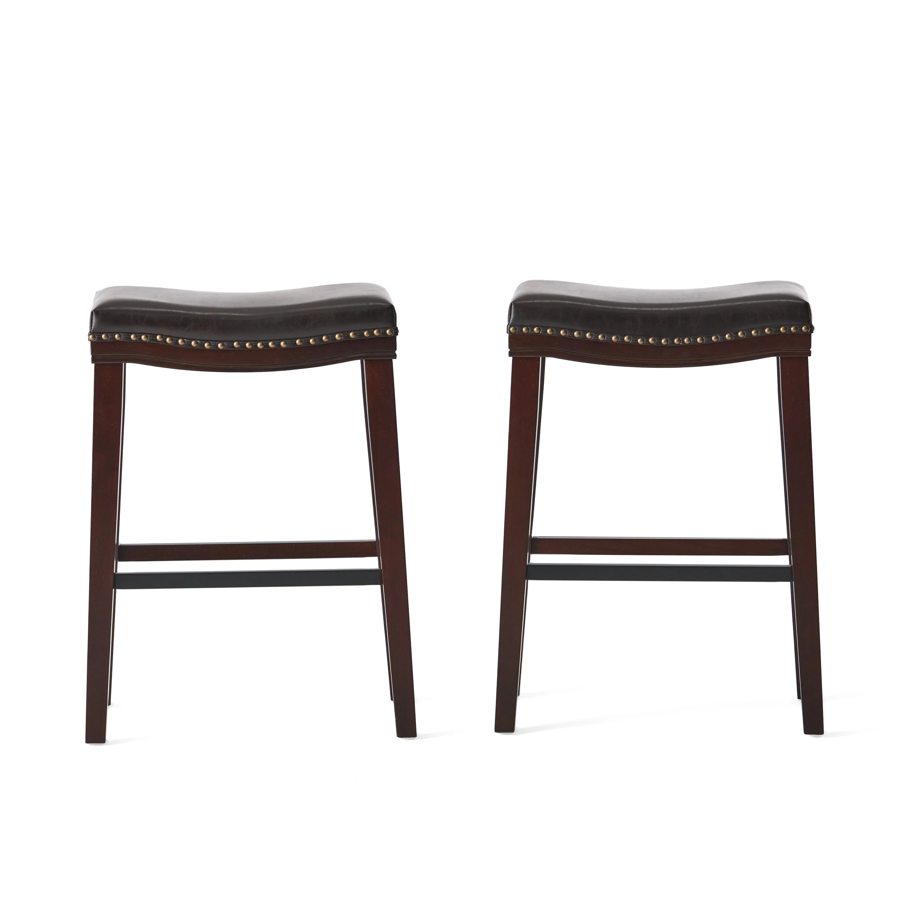 Estes Studded 30 Inch Brown Leather Saddle Barstool, Set of 2 - furnishings