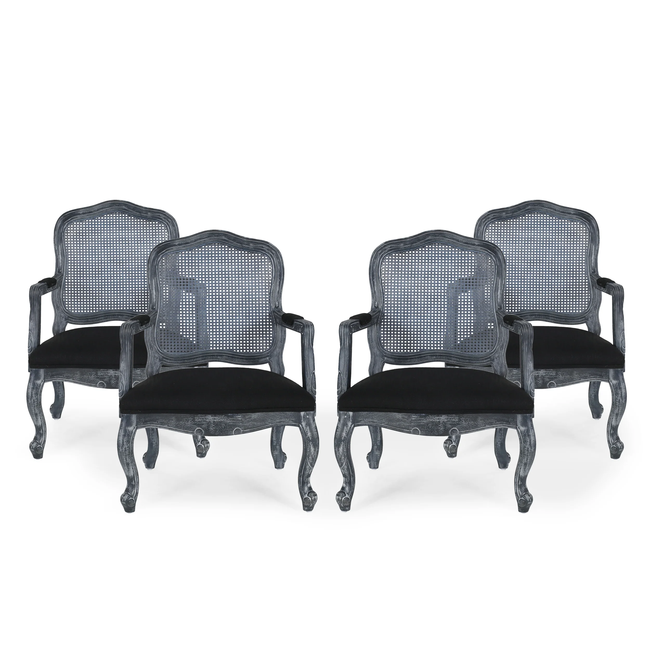 Biorn French Country Wood and Cane Upholstered Dining Armchair - furnishings