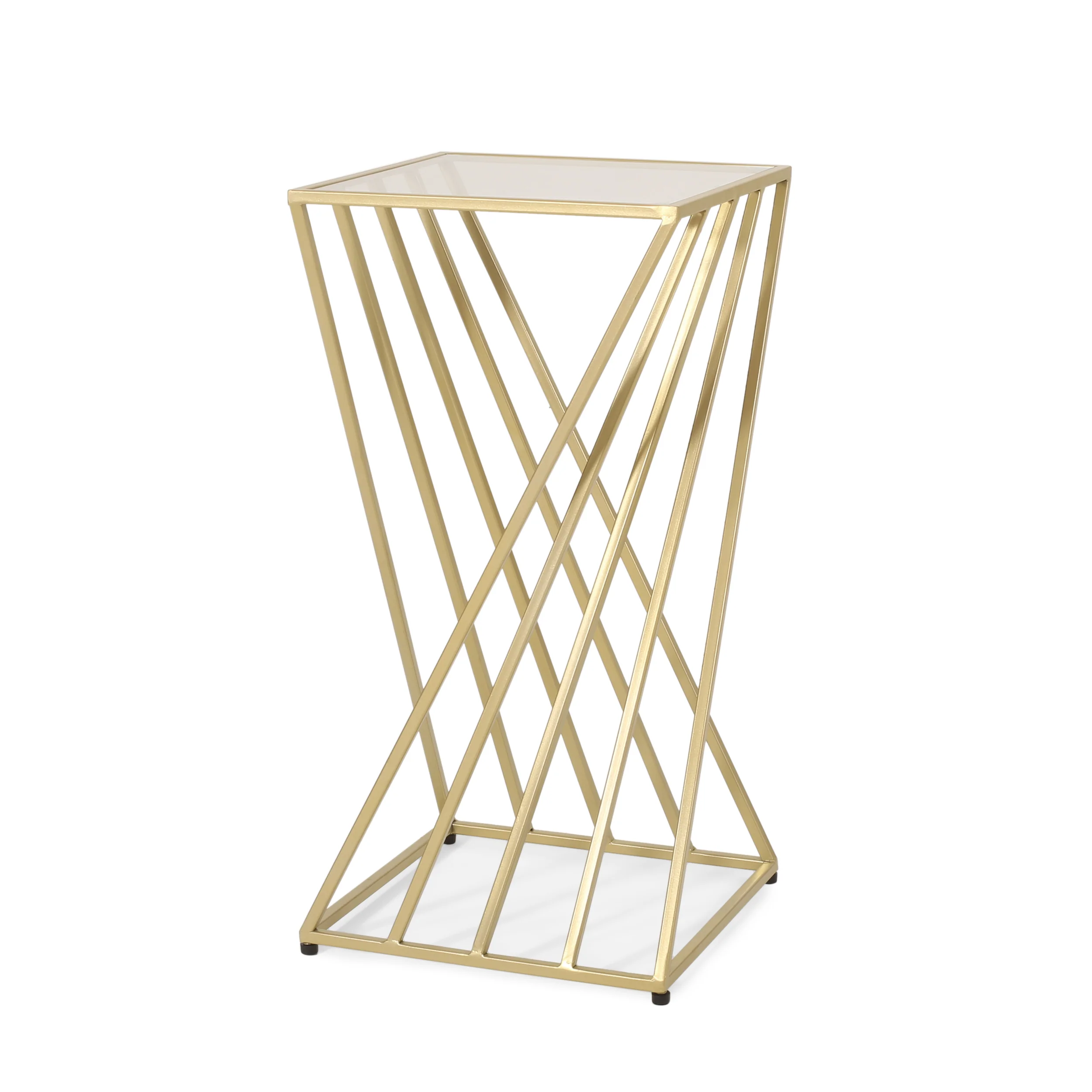 Raintree Modern Glam Glass Top End Table, Champagne Gold - furnishings