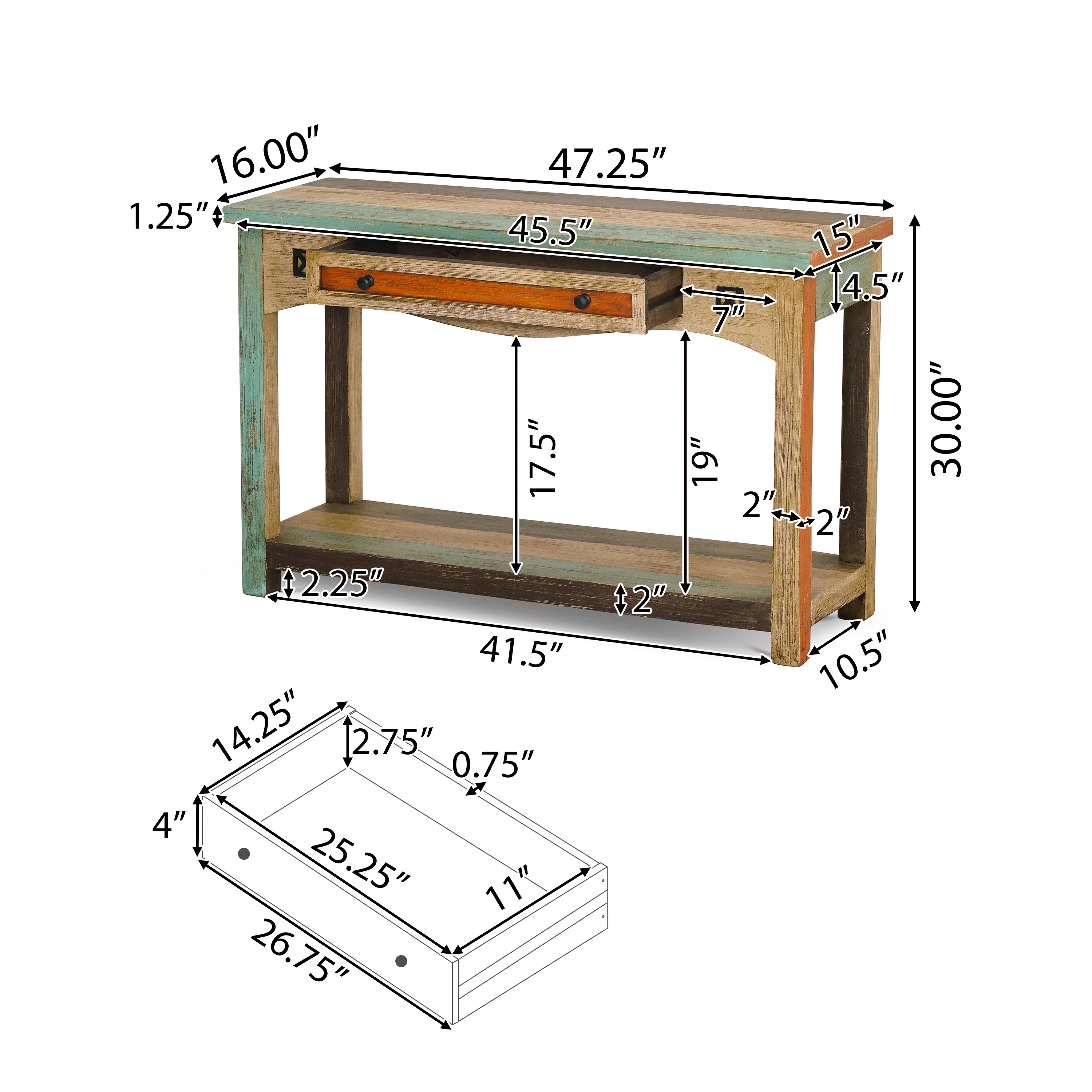 Tracey Handmade Distressed Mango Wood Console Table, Multicolored - furnishings