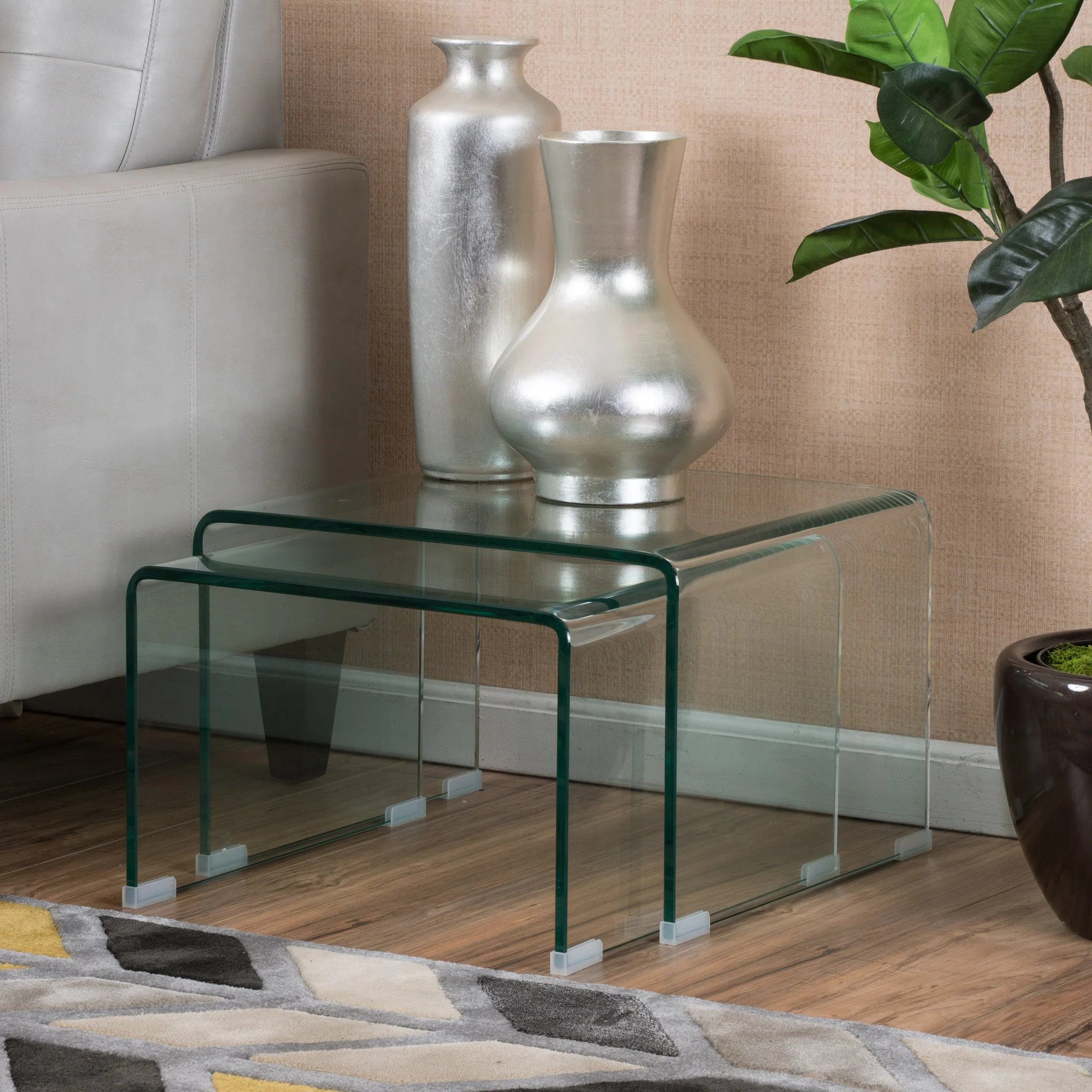 Angel See Through Clear Waterfall Glass Nesting Tables (Set of 2) - furnishings