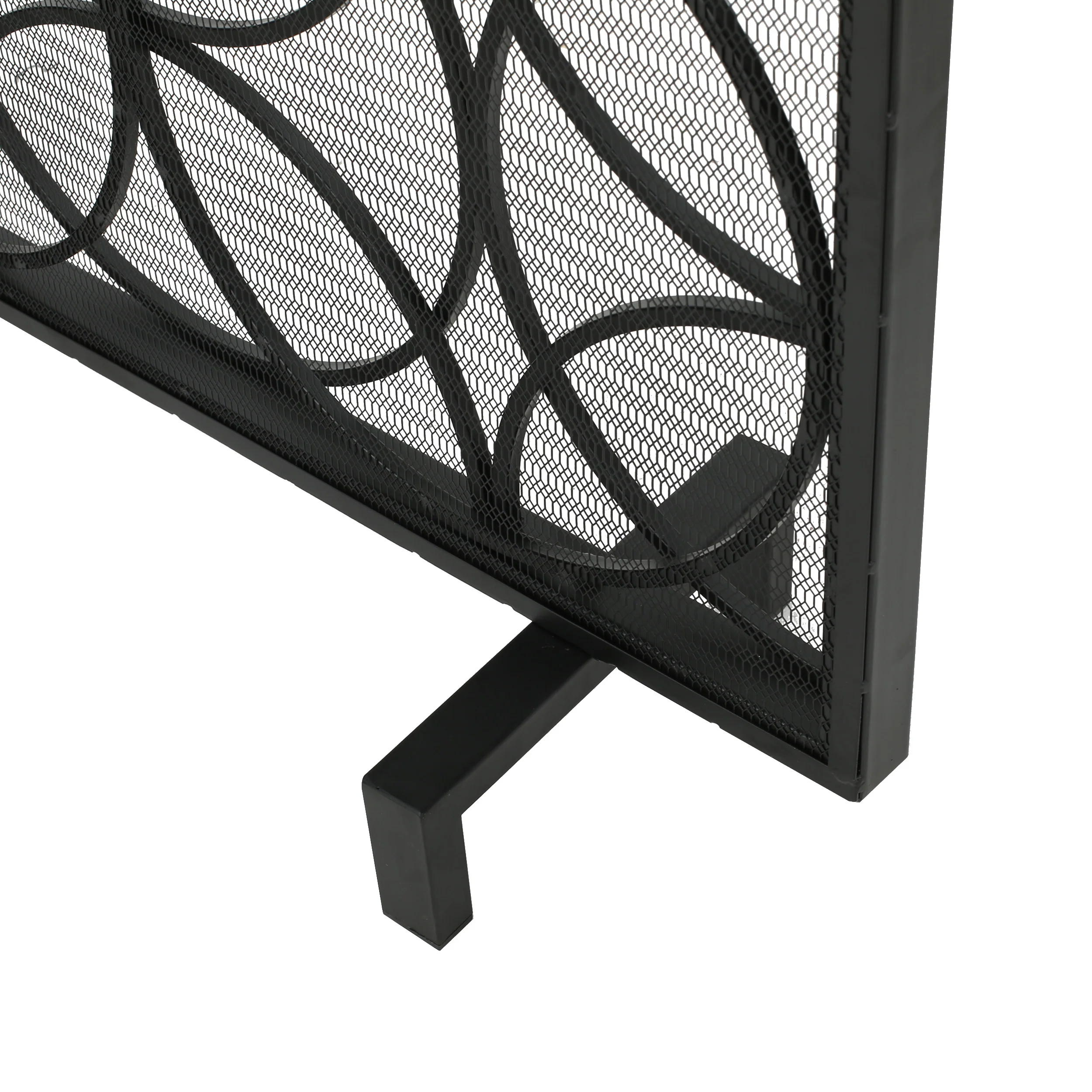 Veritas Modern Glam Single Panel Iron Fireplace Screen with Circle Pattern - furnishings