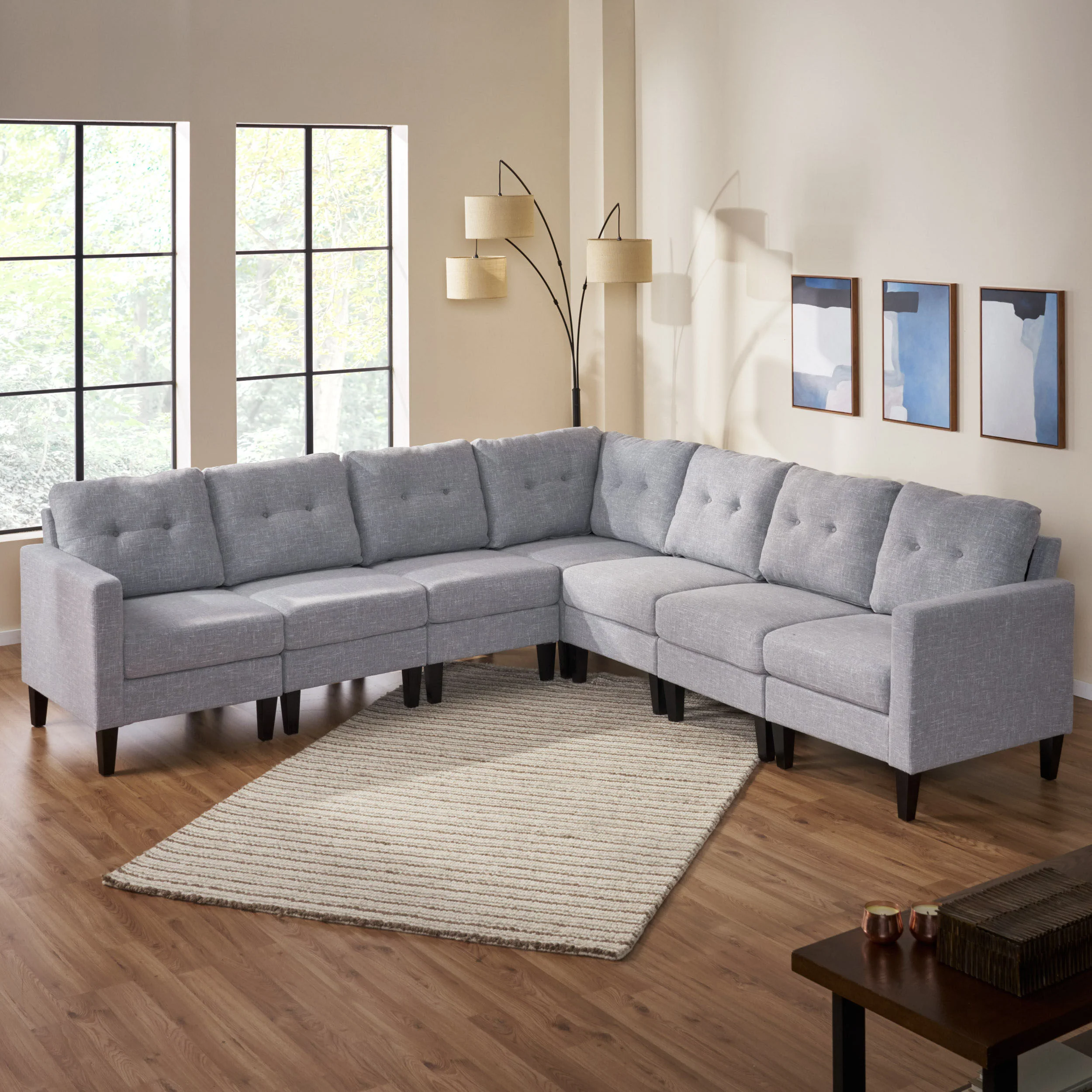 Marsh Mid Century Modern Extended Sectional Sofa Set - furnishings