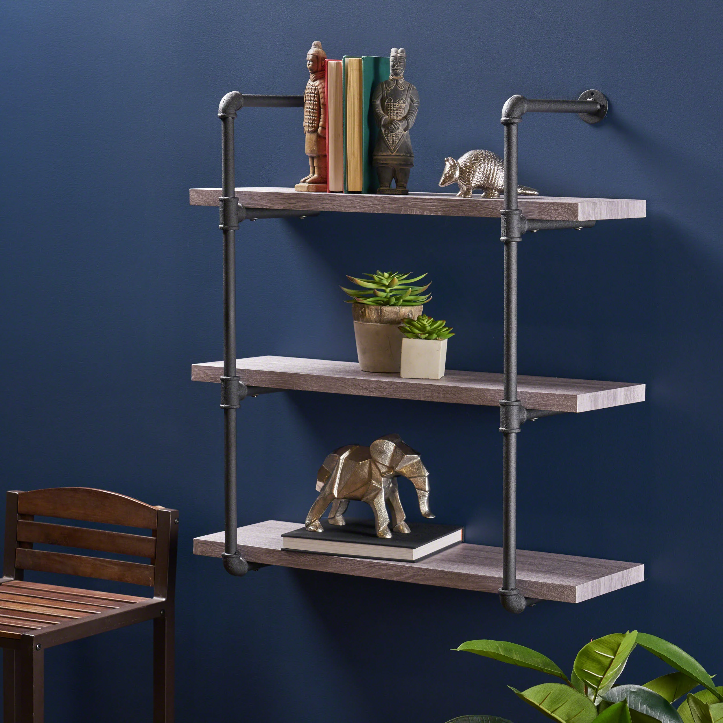 Amya Industrial Pipe Design 3-Tier Wall Mount Floating Shelf - furnishings