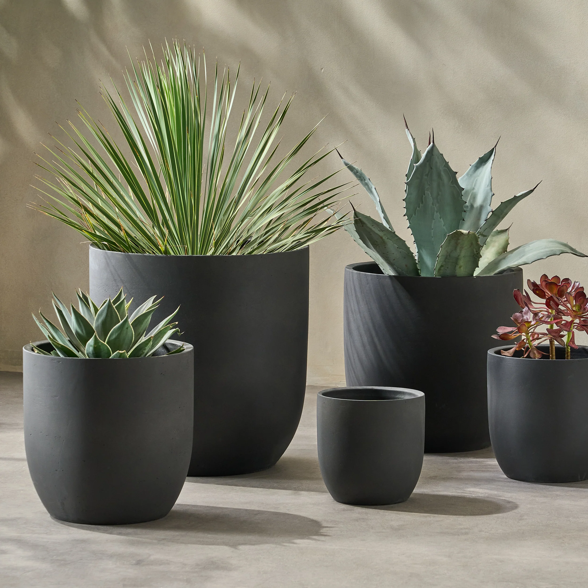 Rochelle Outdoor Cast Stone Planters (Set of 5) - furnishings