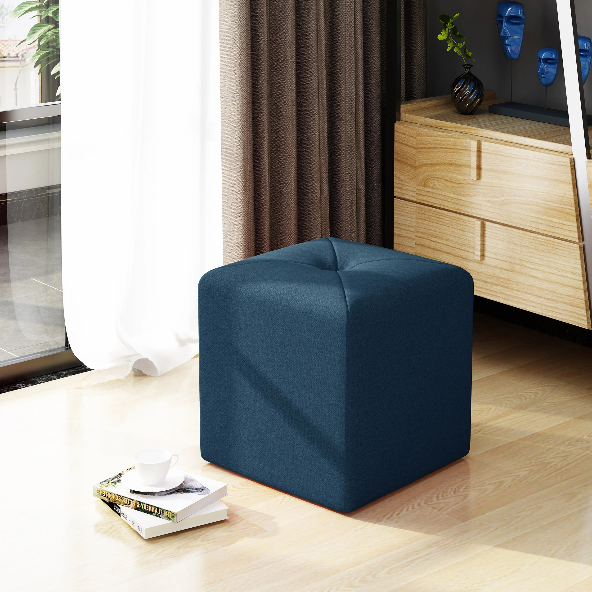 Pantini Modern Button Tufted Club Fabric Upholstered Ottoman - furnishings