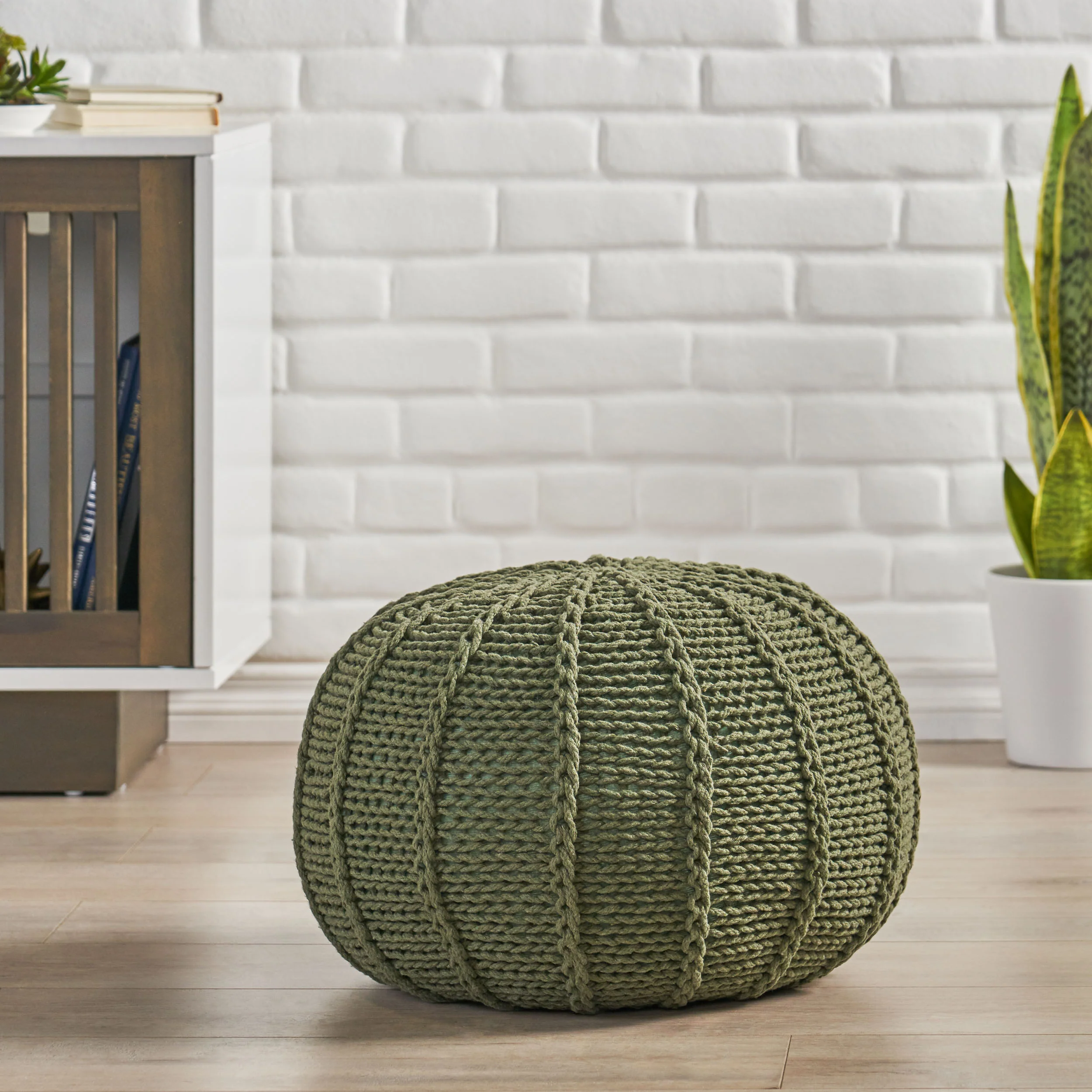 Agatha Modern Knitted Cotton Round Pouf - furnishings