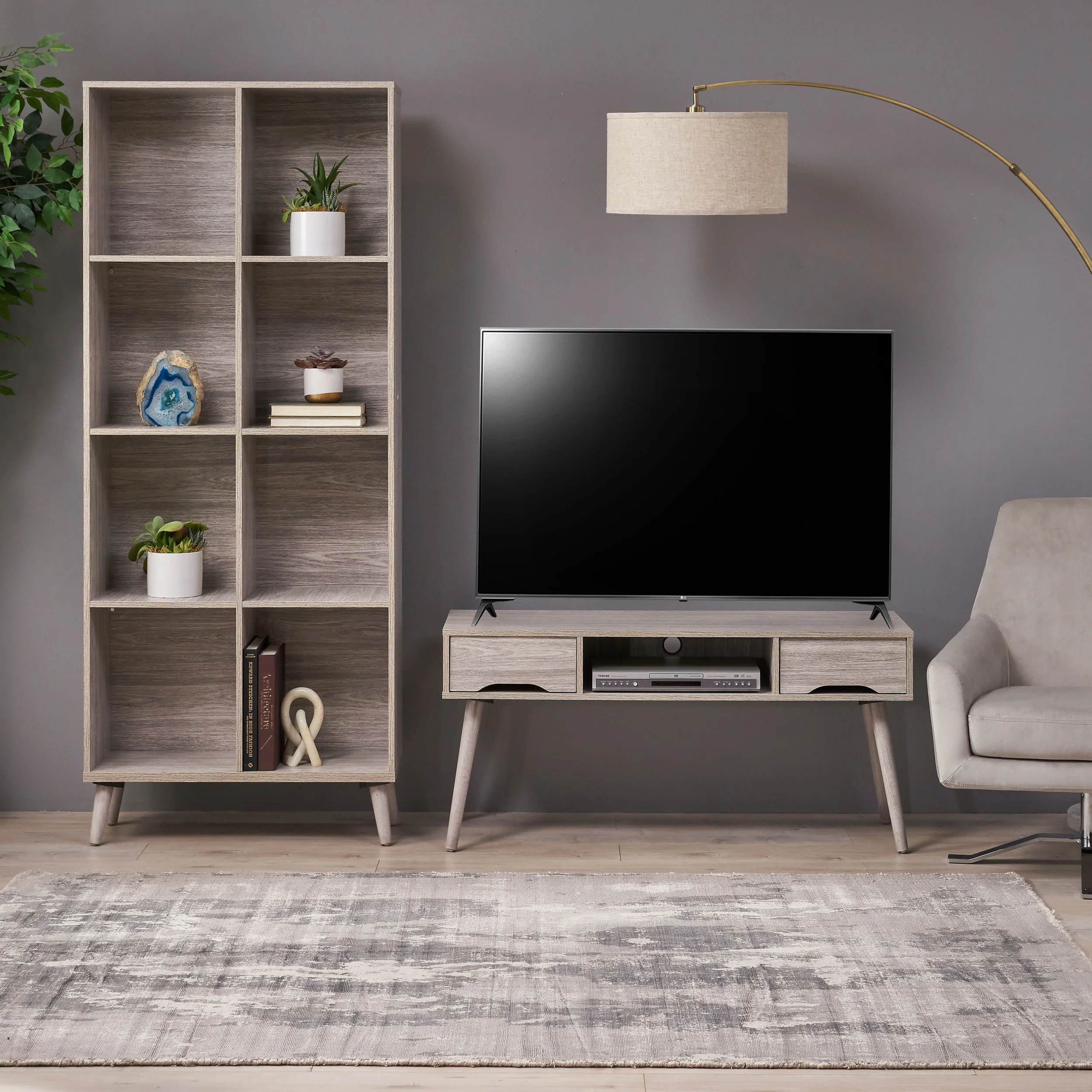 Irene Mid Century 2 Piece TV Stand & Bookcase Set - furnishings